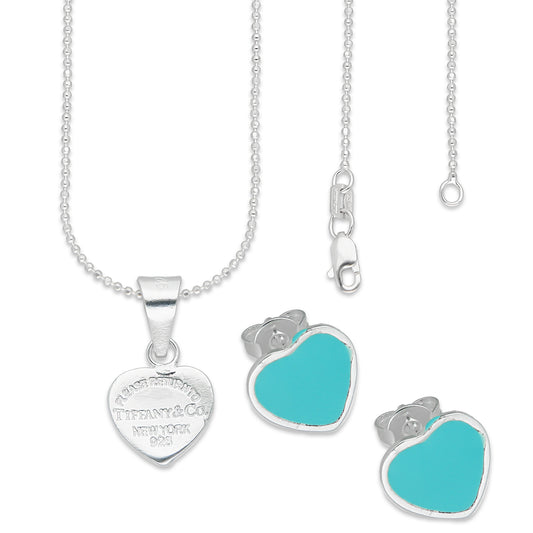 LPADJ069 Set Aretes + Dije + Cadena Tiff Diámetro 1.8 cm en Plata Ley .925