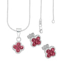LPADJ075 Set Aretes + Dije + Cadena Trébol Rosa Cristalitos Diámetro 2.1 cm en Plata Ley .925