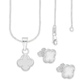 LPADJ079 Set Aretes + Dije + Cadena Trébol Blanco Nal Diámetro 1.9 cm en Plata Ley .925