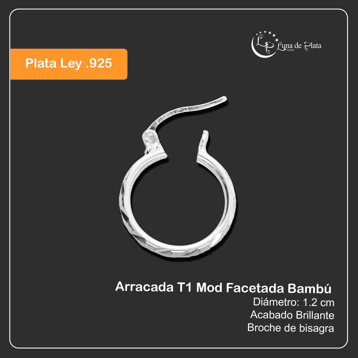 LPAF005 Arracada De Plata .925 - 12 Mm T1 Mod Facetada Bambú Taxco MLM922870500