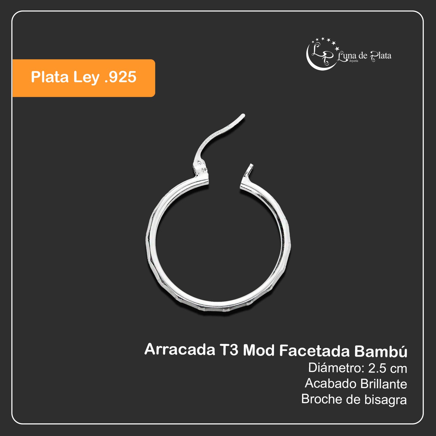 LPAF007 Arracada De Plata .925 - 25 Mm T3 Mod Facetada Bambú Taxco MLM922879319