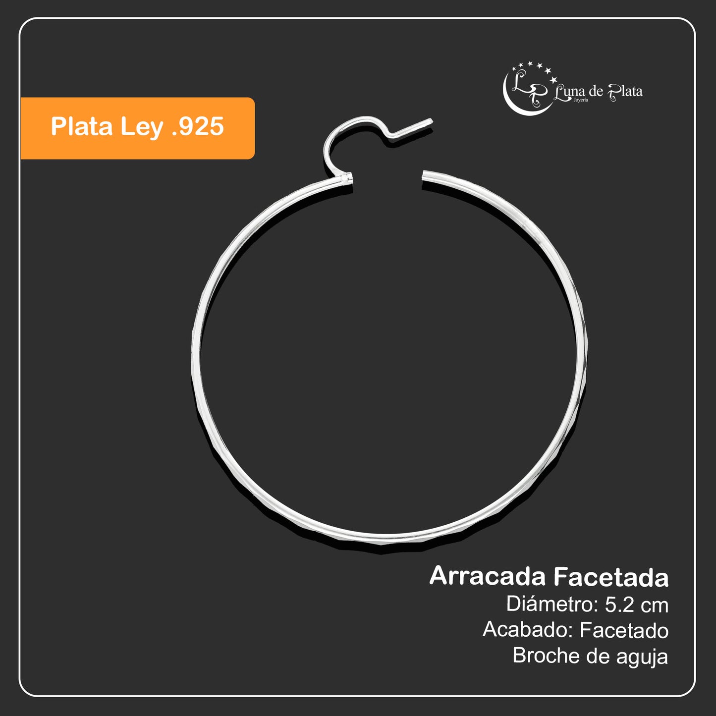 LPAF023 Arracada Facetada Plata .925 Tam 9 - 52 Mm Diámetro Taxco MLM918623506