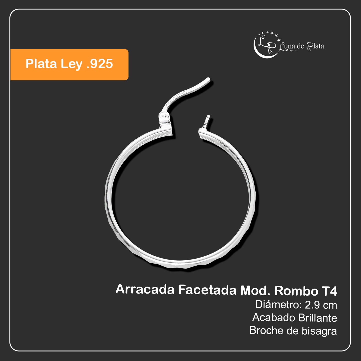 LPAF037 Arracada Facetada Mod. Rombo T4 29 Mm Plata .925 Taxco MLM946761653