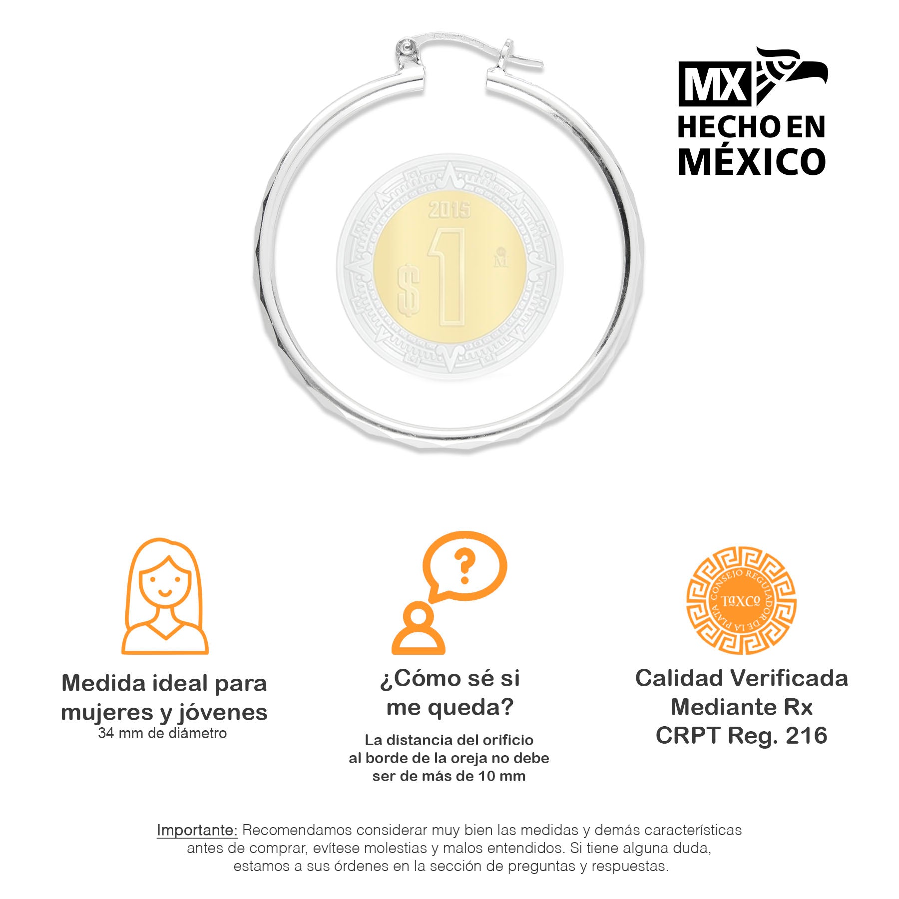 LPAF038 Arracada Facetada Mod. Rombo T5 34 Mm Plata .925 Taxco MLM946761722
