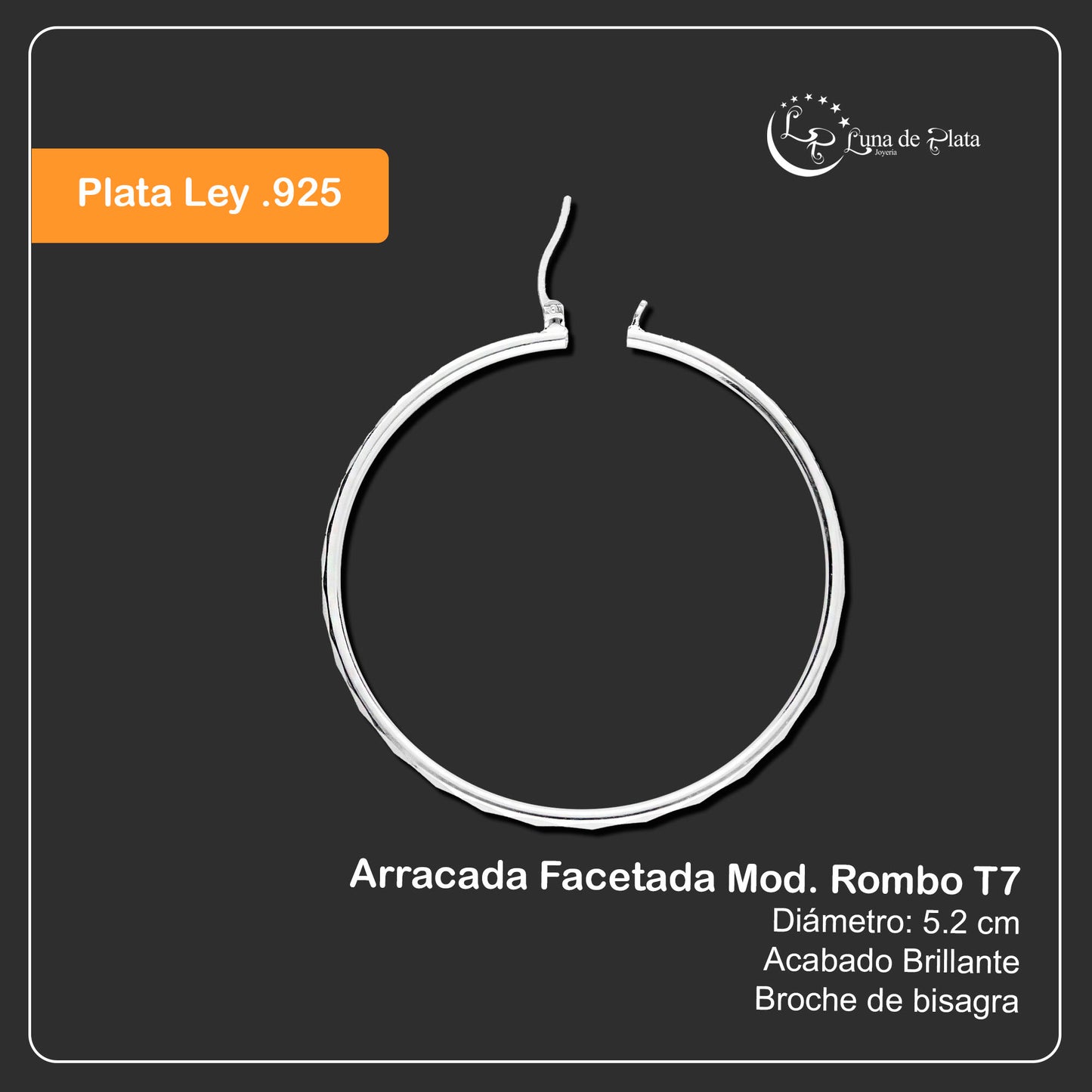 LPAF040 Arracada Facetada Mod. Rombo T7 52 Mm Plata .925 Taxco MLM946767931