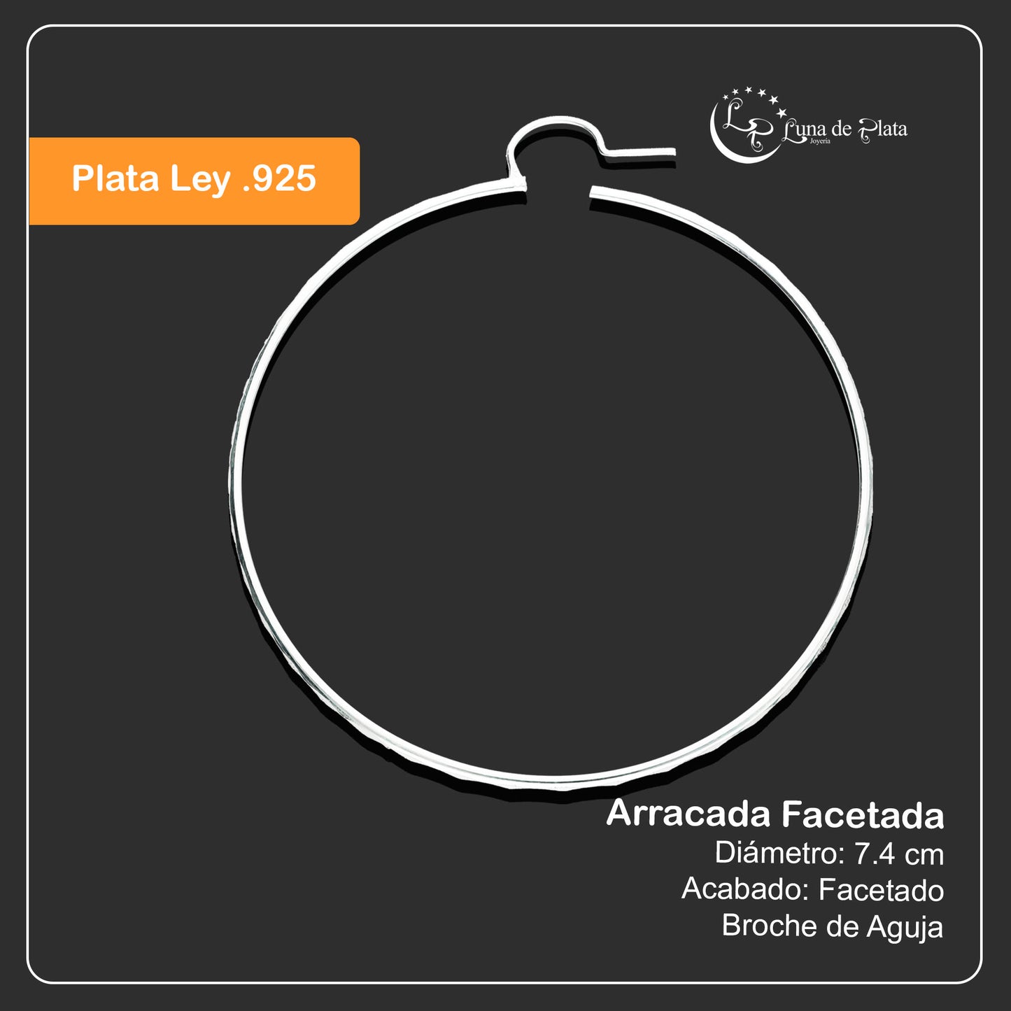 LPAF042 Arracada Facetada Plata .925 Tam 12 - 74 Mm Diámetro Taxco MLM1366914205