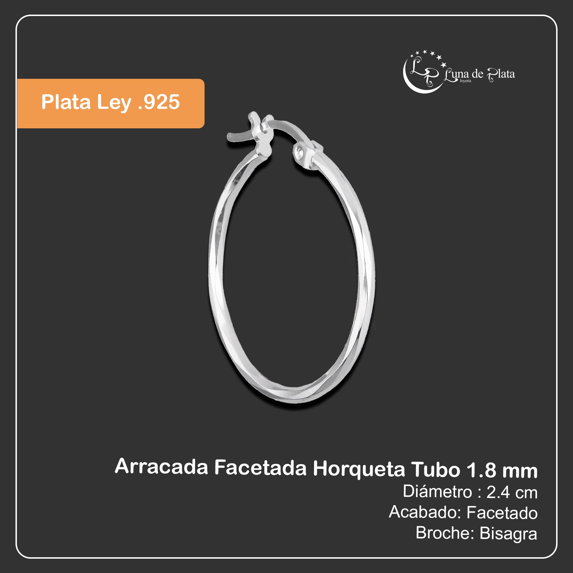 LPAF043 Arracada Facetada Horqueta 2.4 cm Tubo 1.8 mm en Plata .925 5569362756