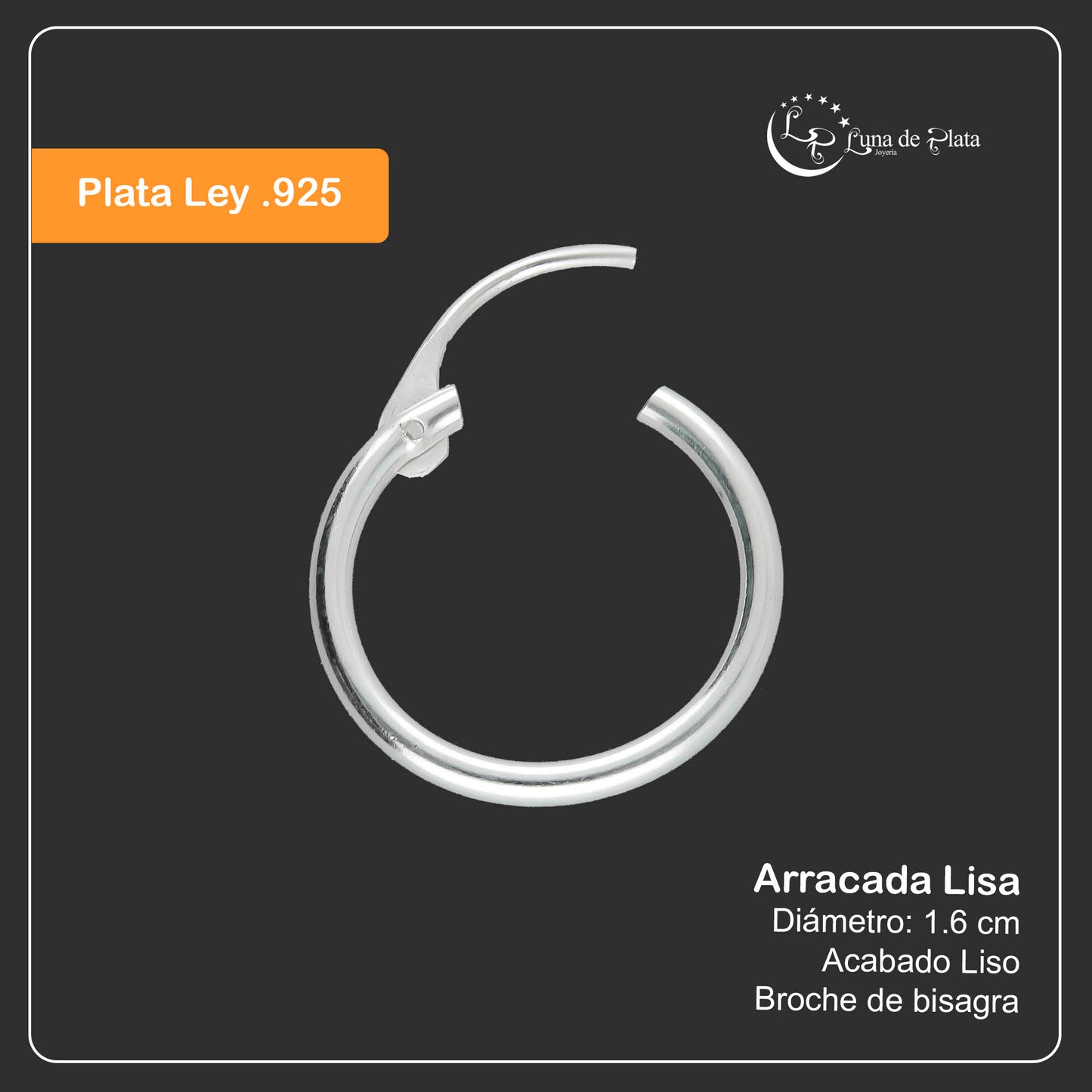 LPAL016 Arracada De Tubo Lisa 16 Mm Diametro En Plata .925 Tam 4 MLM809025976