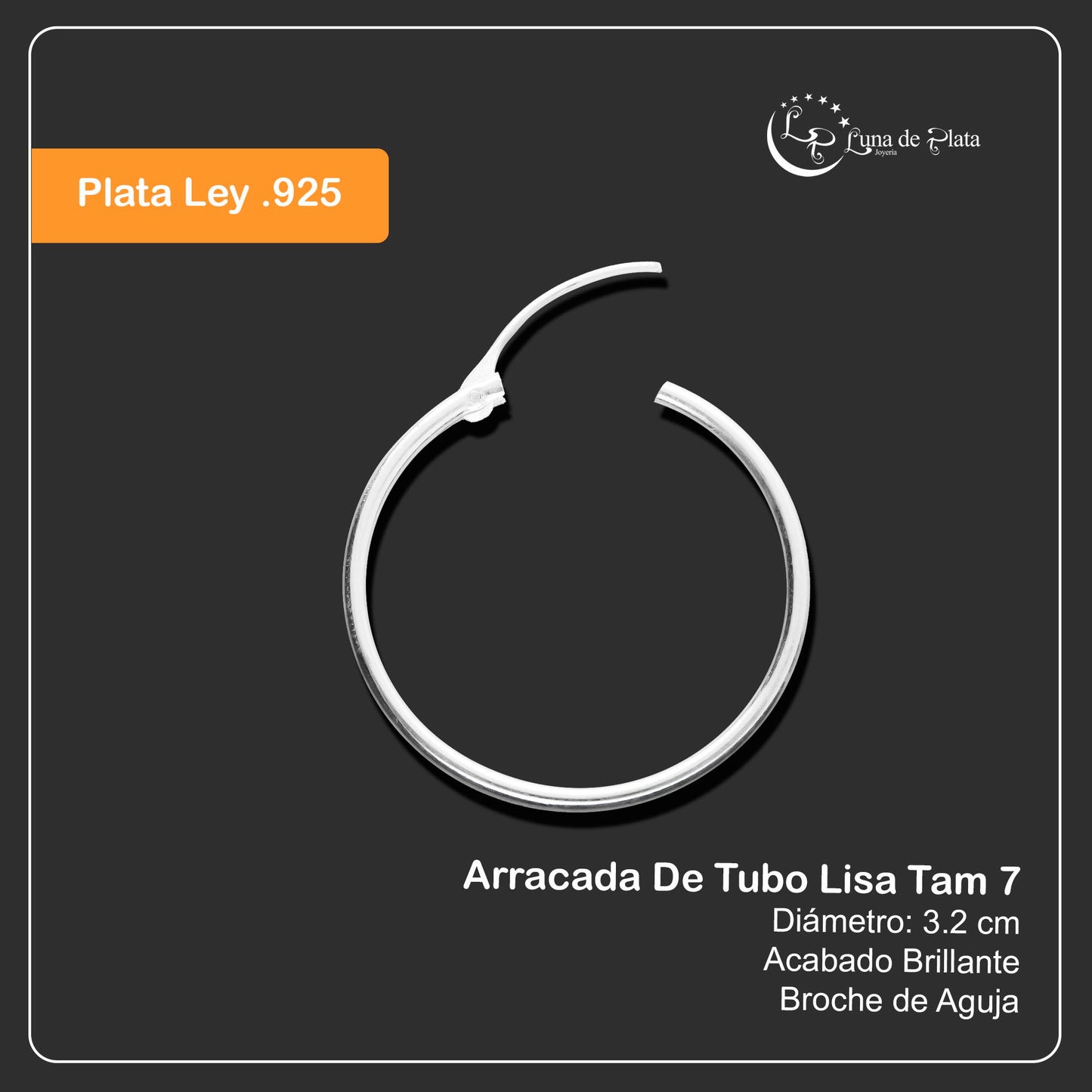 LPAL019 Arracada De Tubo Lisa 32 Mm Diametro En Plata .925 Tam 7 MLM809043138