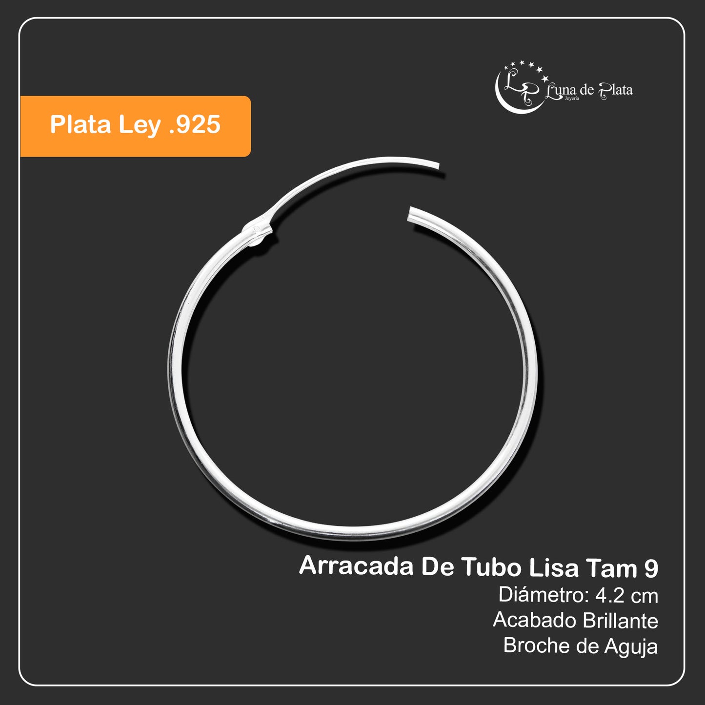 LPAL021 Arracada De Tubo Lisa 42 Mm Diametro En Plata .925 Tam 9 MLM809041074