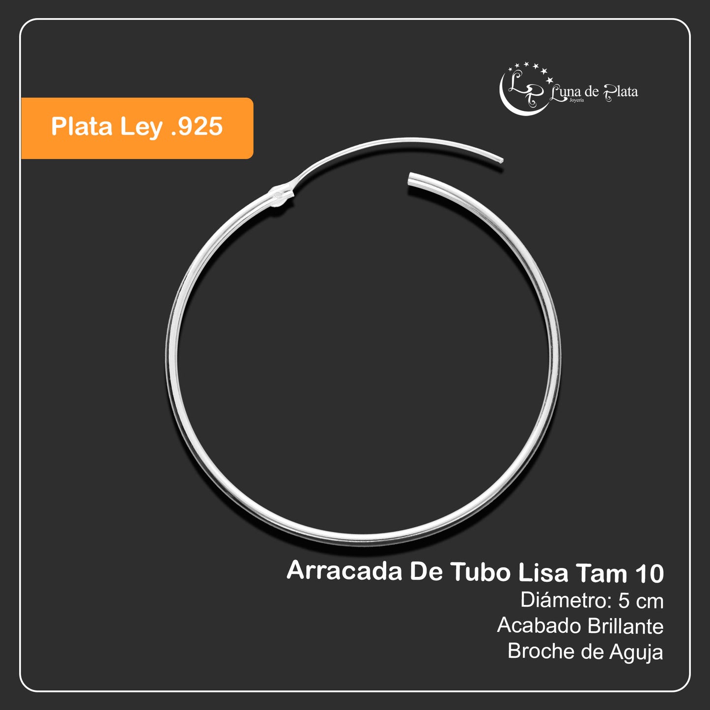 LPAL022 Arracada De Tubo Lisa 50 Mm Diametro En Plata .925 Tam 10 MLM809041406