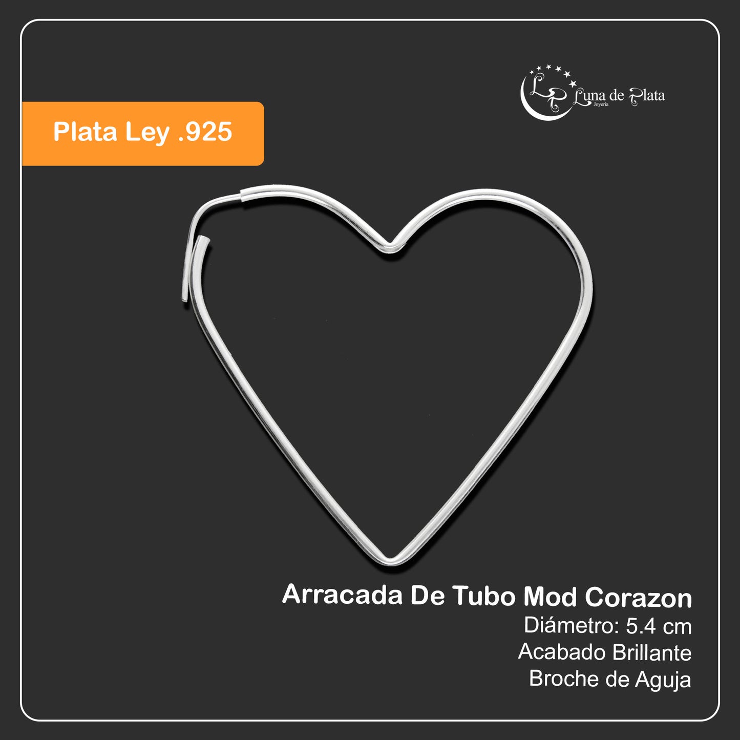 LPAL024 Arracada De Tubo Plata .925 Mod Corazon Taxco MLM1462710388