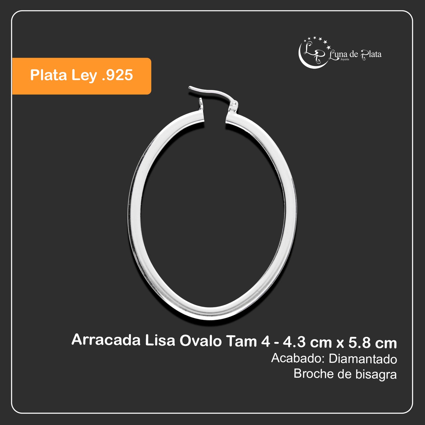 LPAL038 Arracada Lisa Ovalo Tam 4 - 4.3 cm x 5.8 cm Plata .925 2031262399