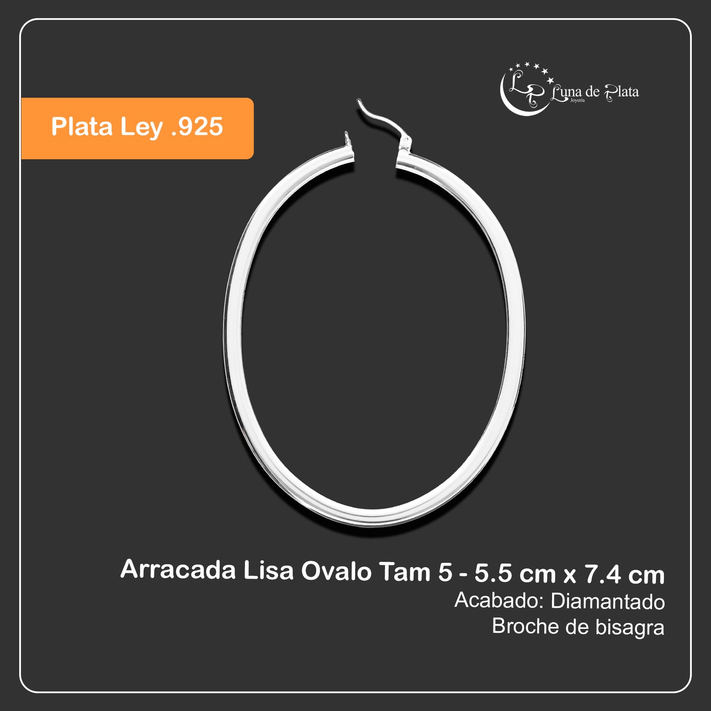 LPAL039 Arracada Lisa Ovalo Tam 5 - 5.5 cm x 7.4 cm Plata .925 2031375405