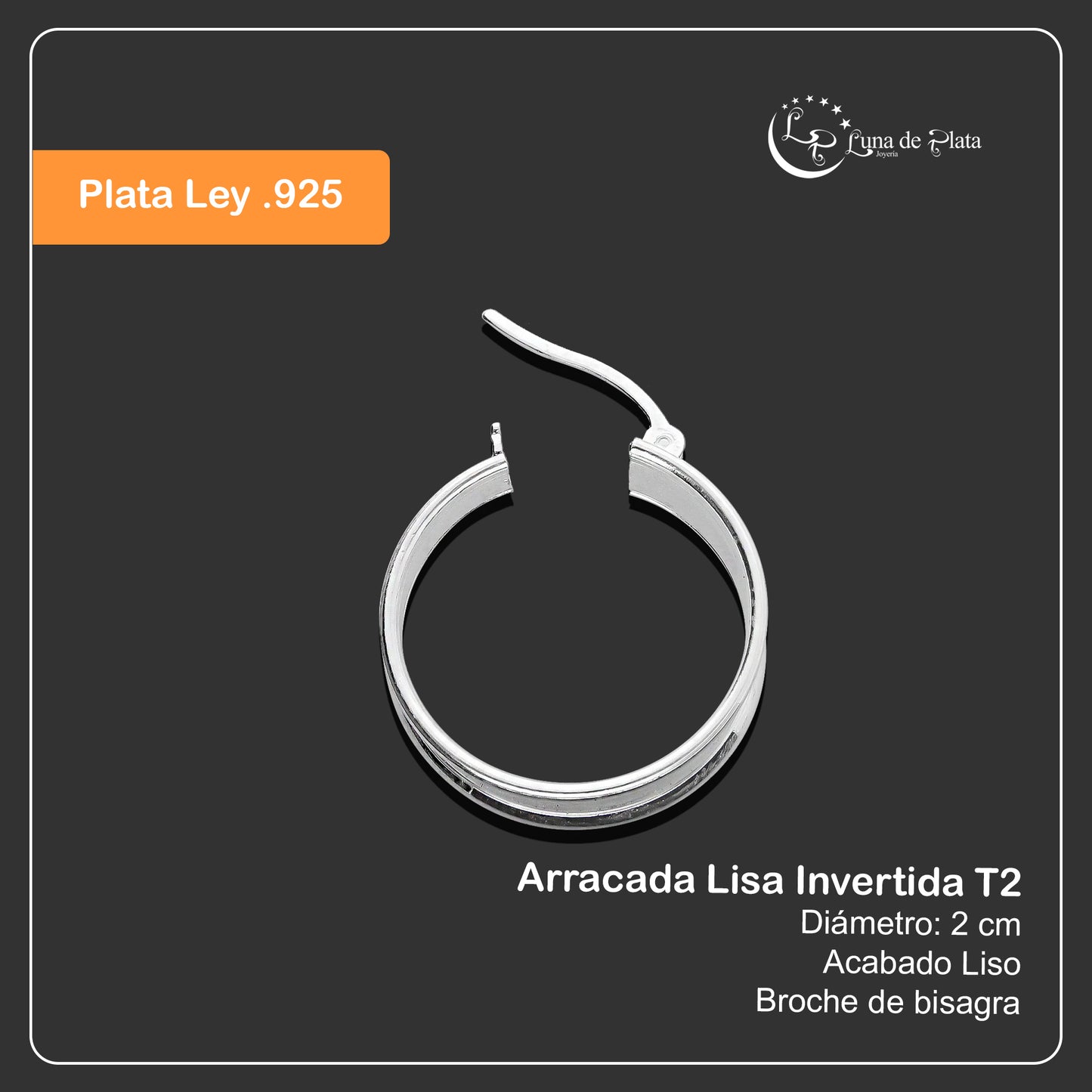 LPAL041 Arracada Lisa Invertida T2 20 mm de diámetro  Plata .925 2945909674