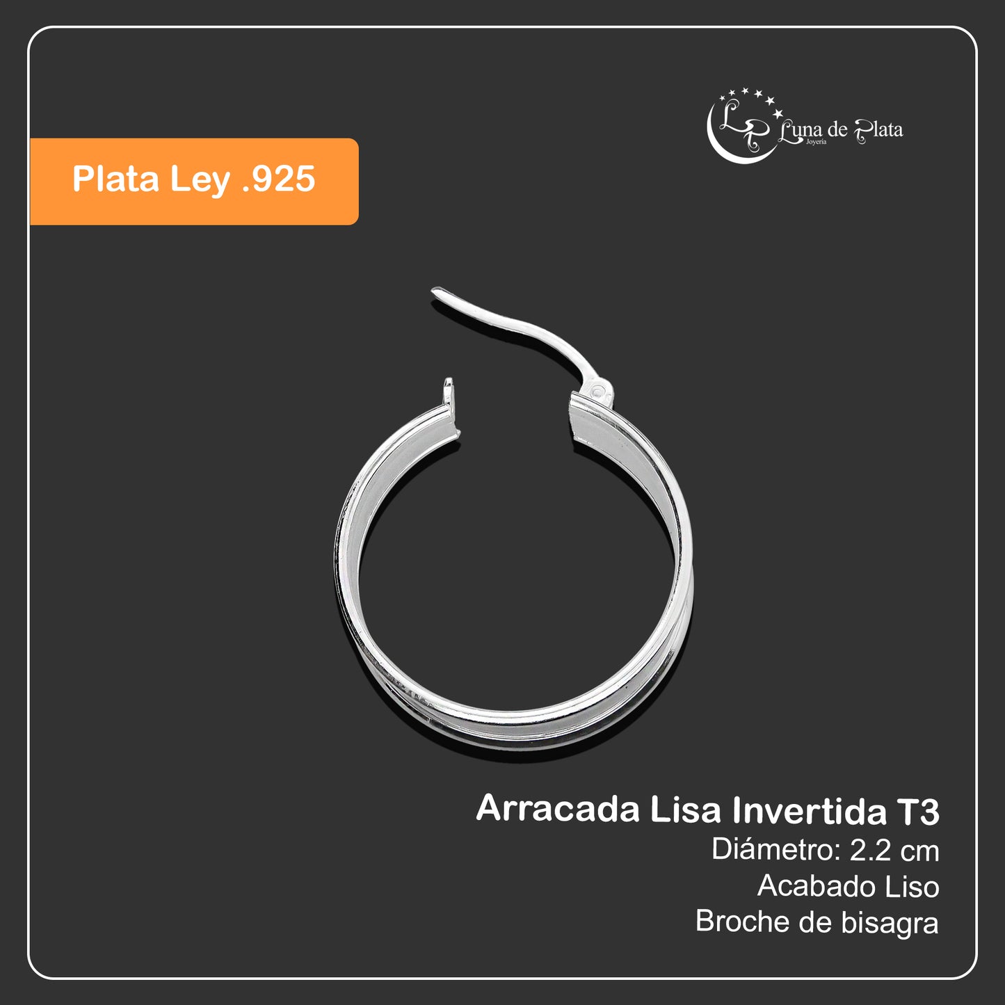 LPAL042 Arracada Lisa Invertida T3 22 mm de diámetro  Plata .925 2945884814