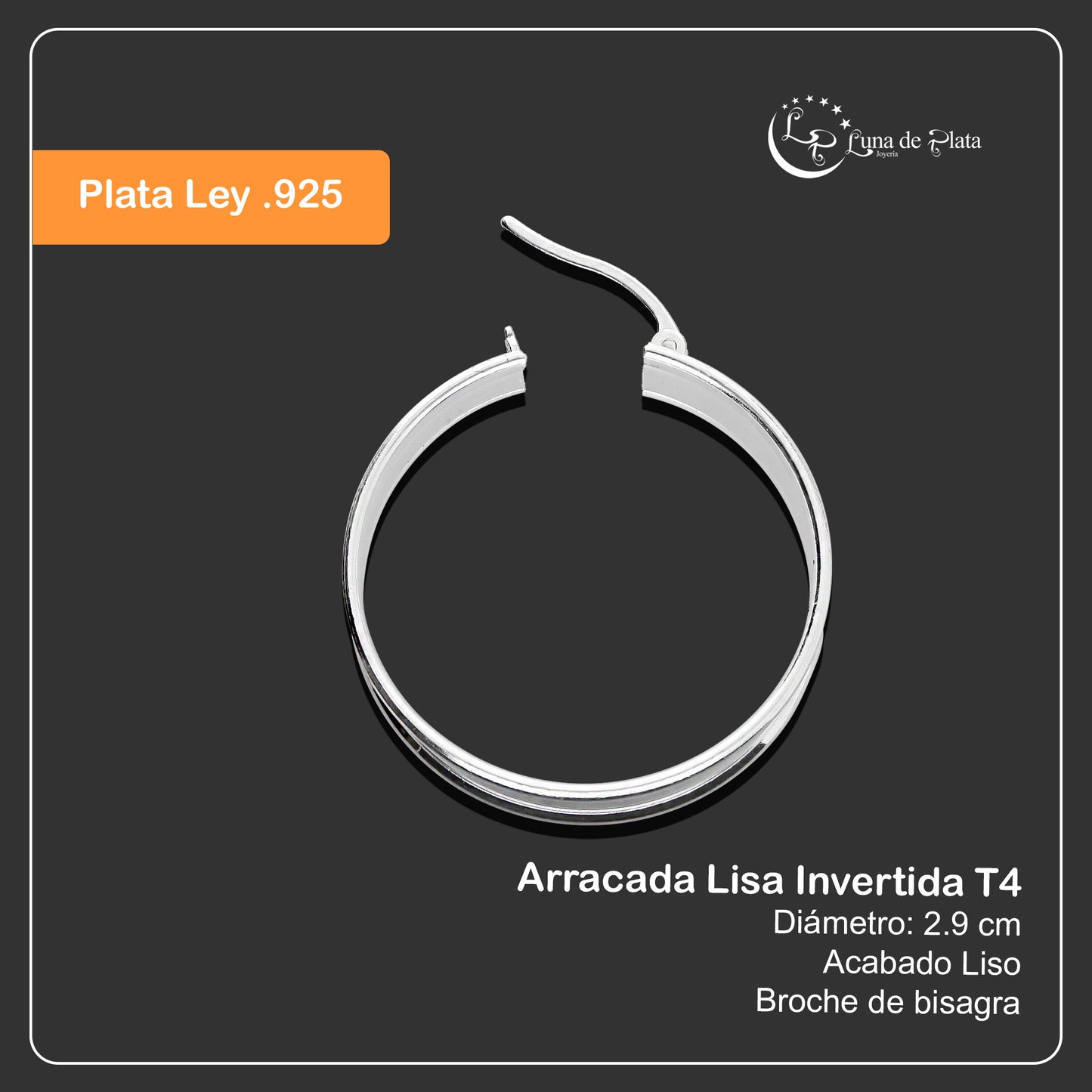 LPAL043 Arracada Lisa Invertida T4 29 mm de diámetro  Plata .925 2945936940