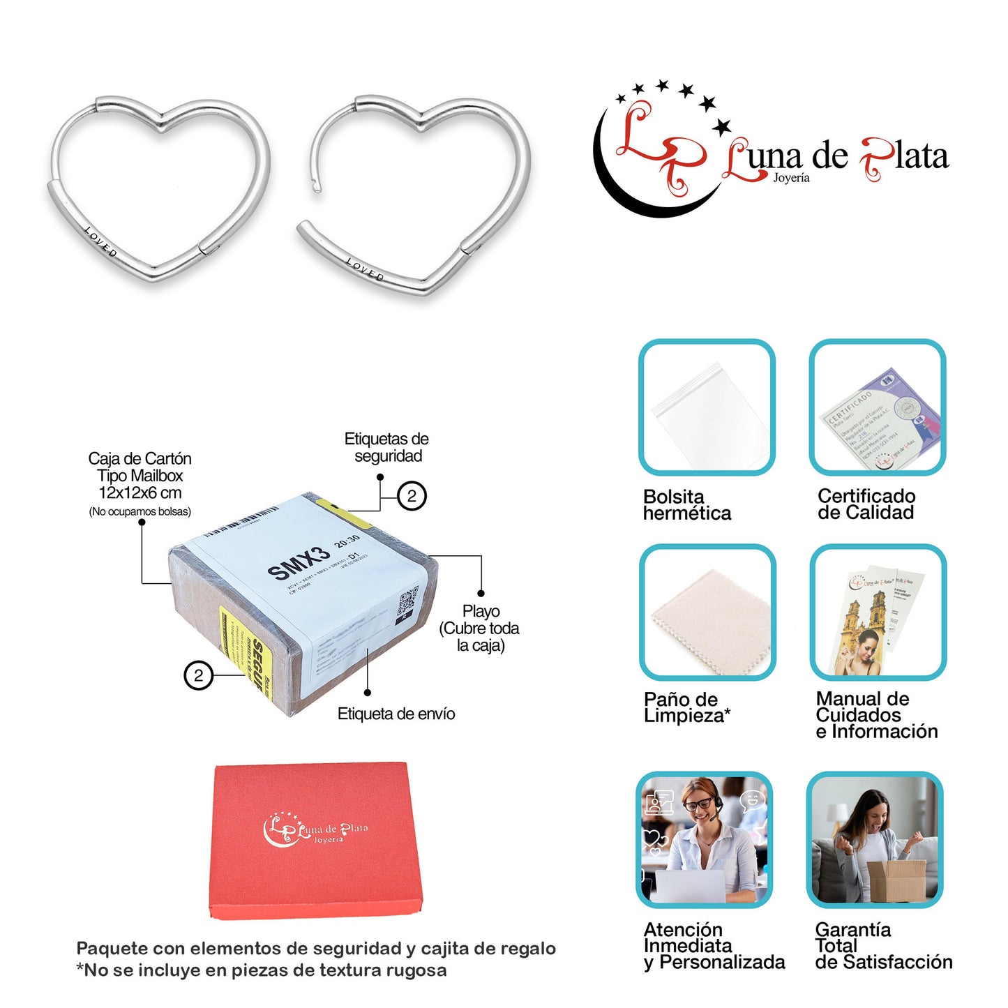 LPAL044 Arracada Lisa Articulada Corazón Loved 2.8 cm x 2.8 cm Plata .925 3581902348