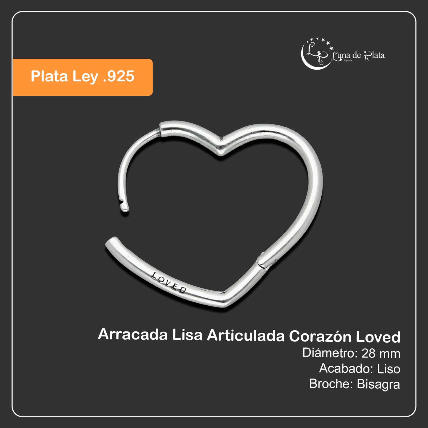 LPAL044 Arracada Lisa Articulada Corazón Loved 2.8 cm x 2.8 cm Plata .925 3581902348