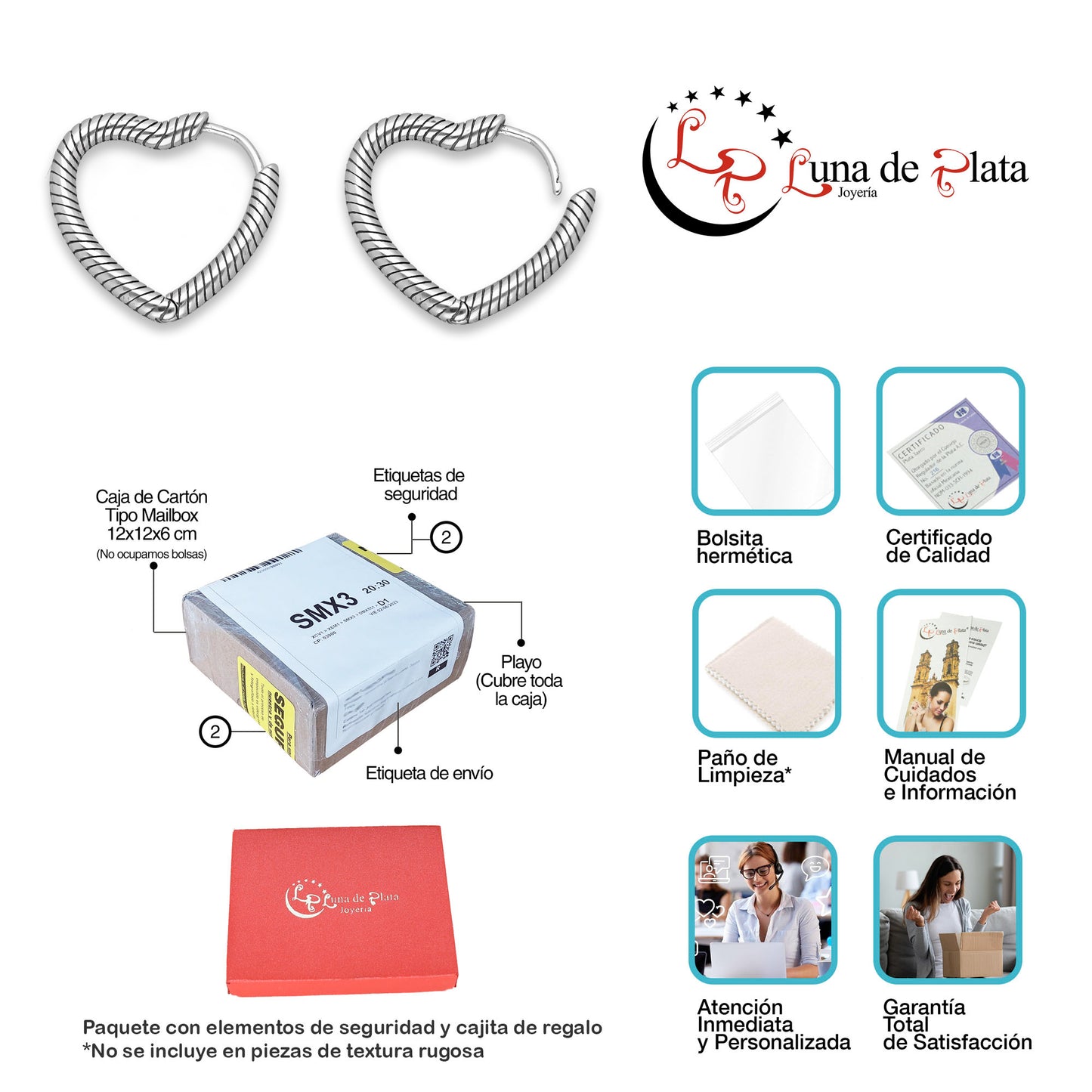 LPAL045 Arracada Lisa Articulada Corazón Espiral 2.3 cm x 2.3 cm Plata .925 3582079496