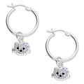 LPYAL002 Arracada Lisa con Colgante 19 mm Kitty Cubierta de Zirconias en Plata .925