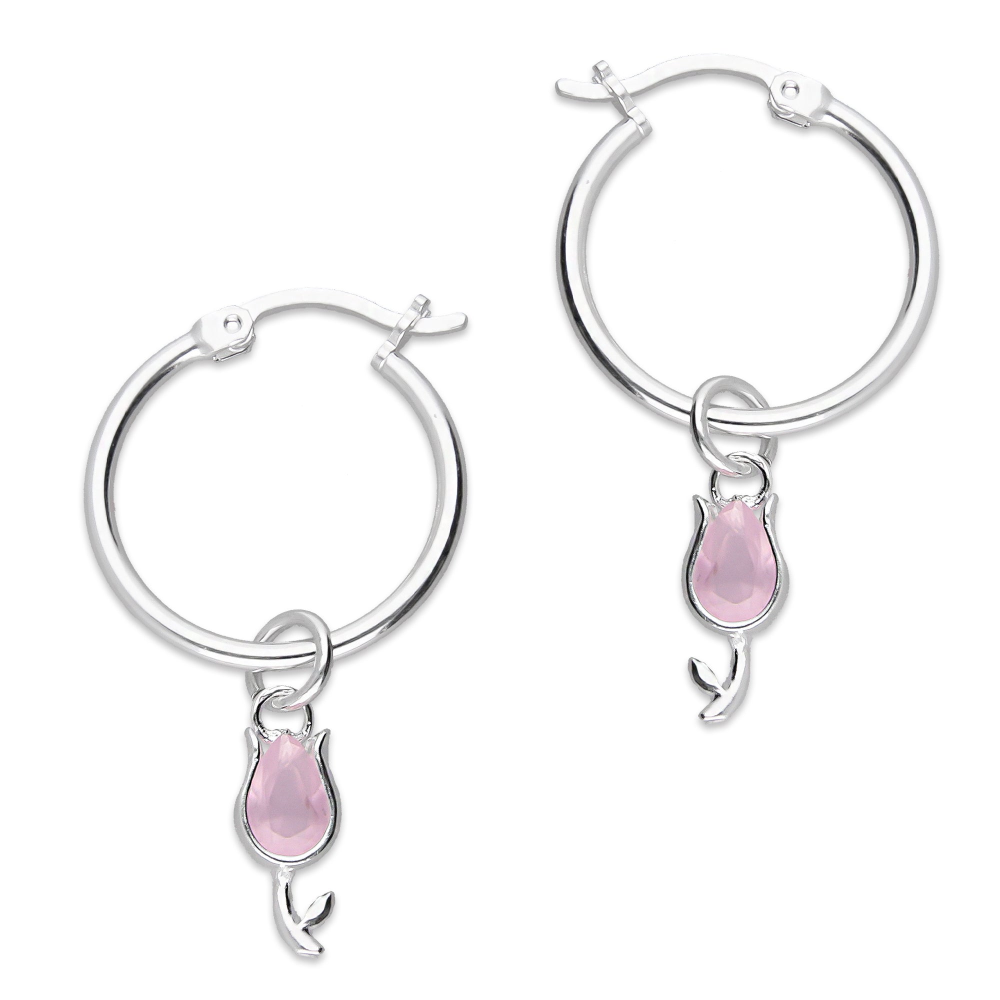LPYAL003 Arracada Lisa con Colgante 19 mm Tulipán Rosa en Plata .925 5465072486