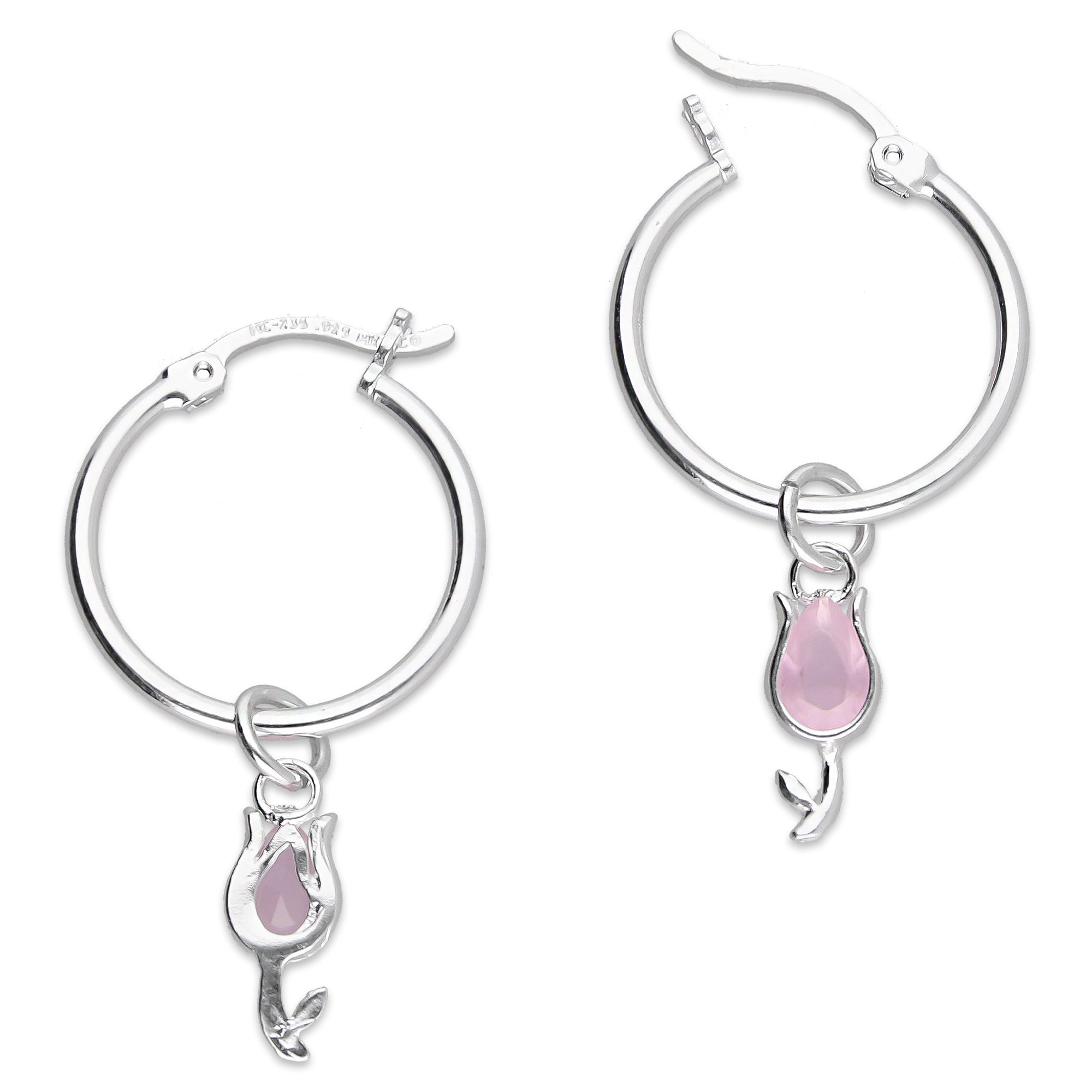 LPYAL003 Arracada Lisa con Colgante 19 mm Tulipán Rosa en Plata .925 5465072486