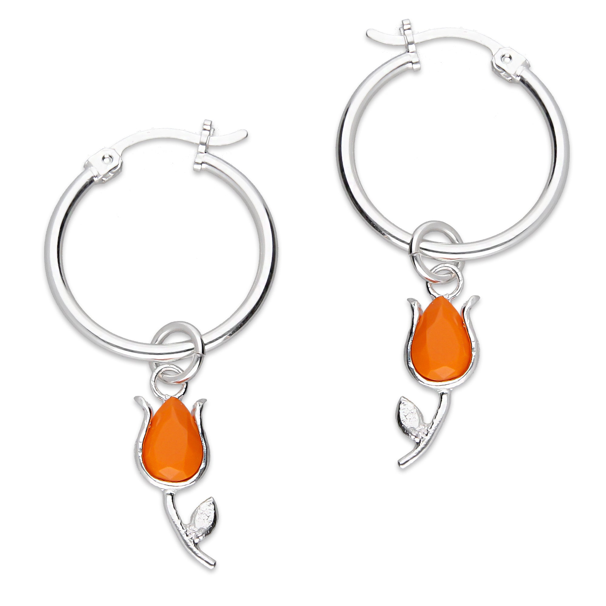 LPYAL004 Arracada Lisa con Colgante 19 mm Tulipán Naranja en Plata .925 5465300204