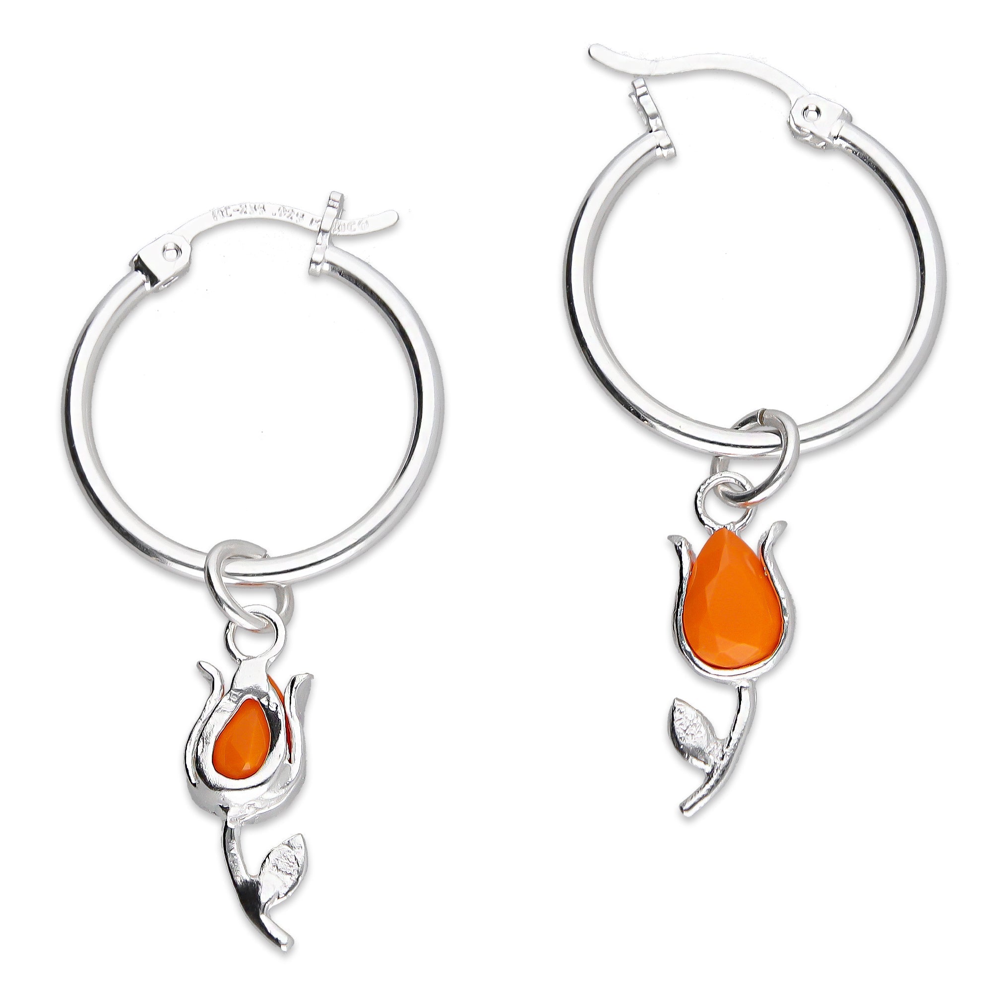 LPYAL004 Arracada Lisa con Colgante 19 mm Tulipán Naranja en Plata .925 5465300204