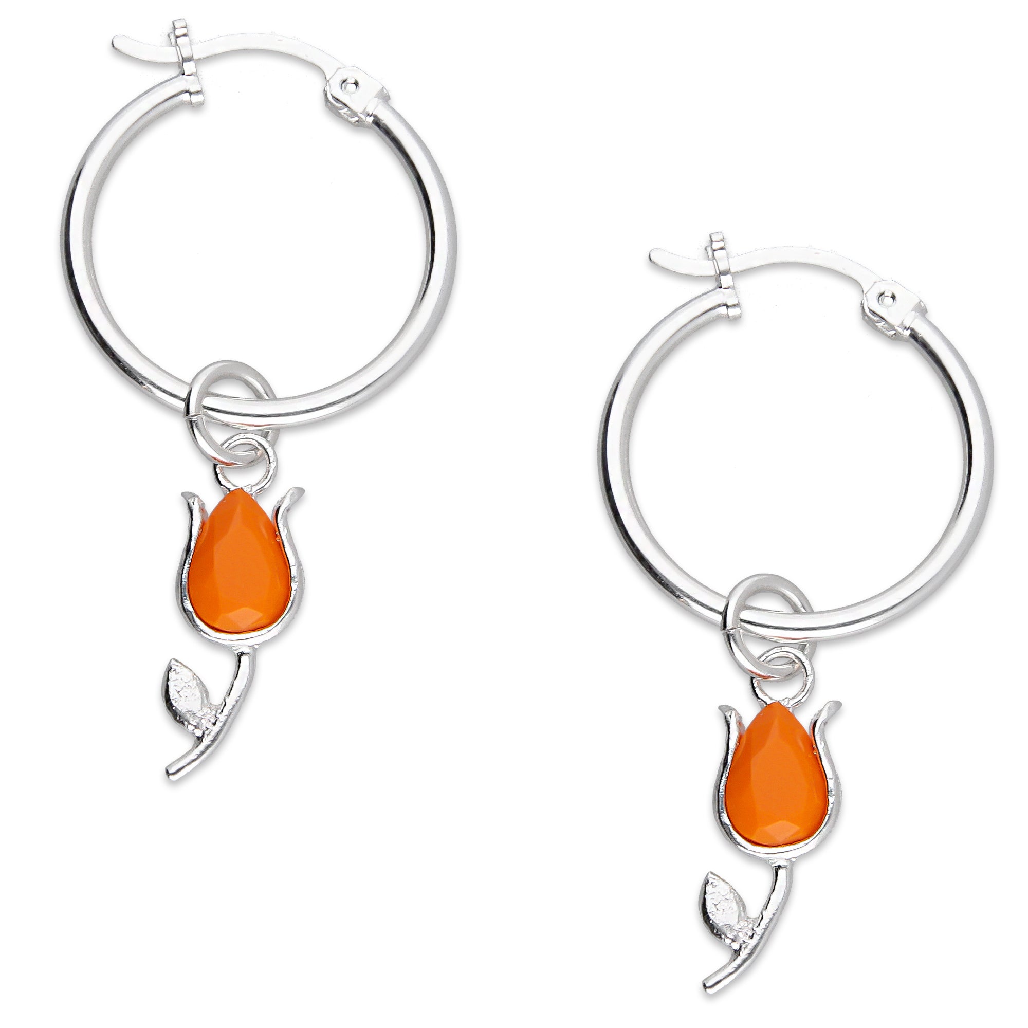LPYAL004 Arracada Lisa con Colgante 19 mm Tulipán Naranja en Plata .925 5465300204