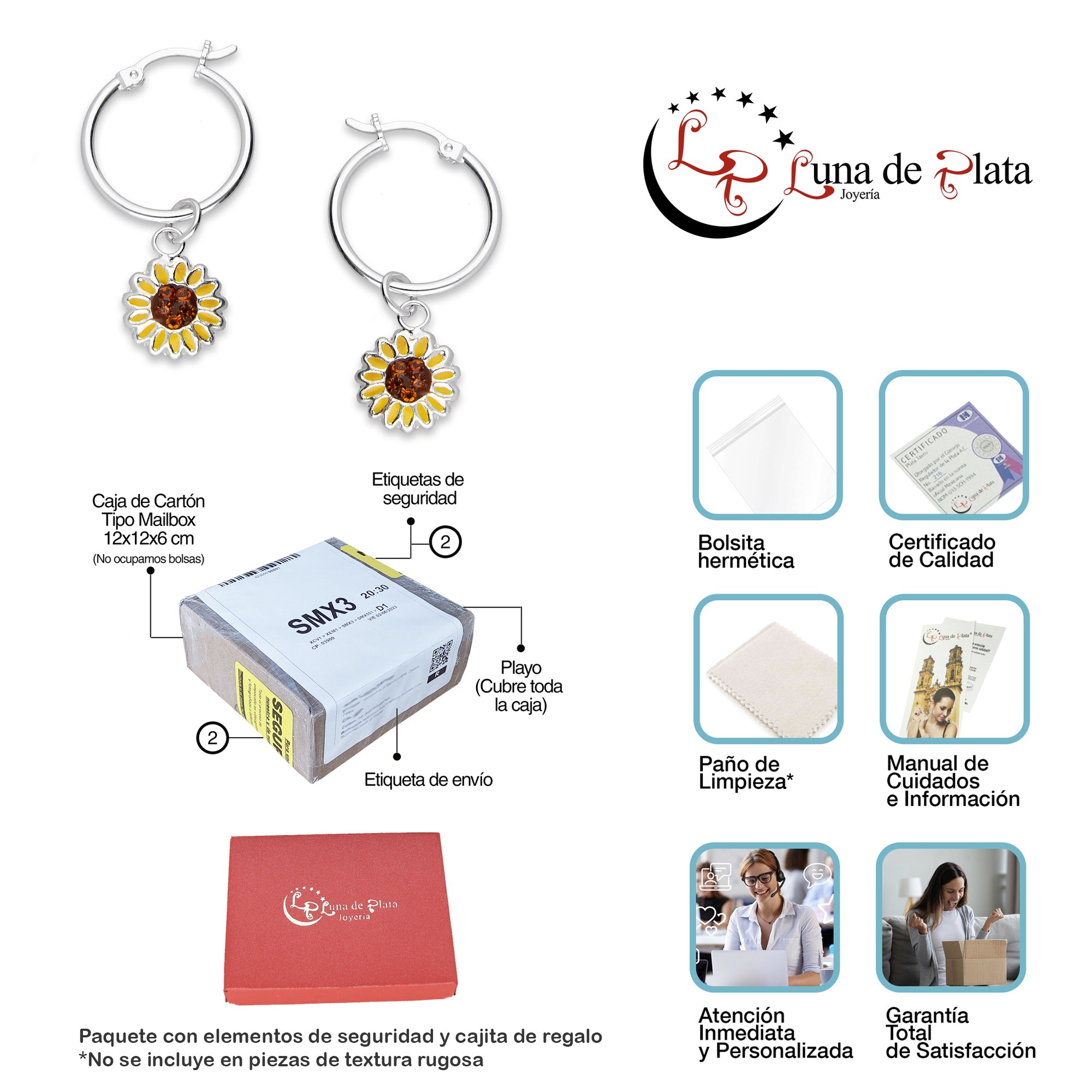 LPYAL006 Arracada Lisa con Colgante 19 mm Girasol Esmalte en Plata .925 5465110708