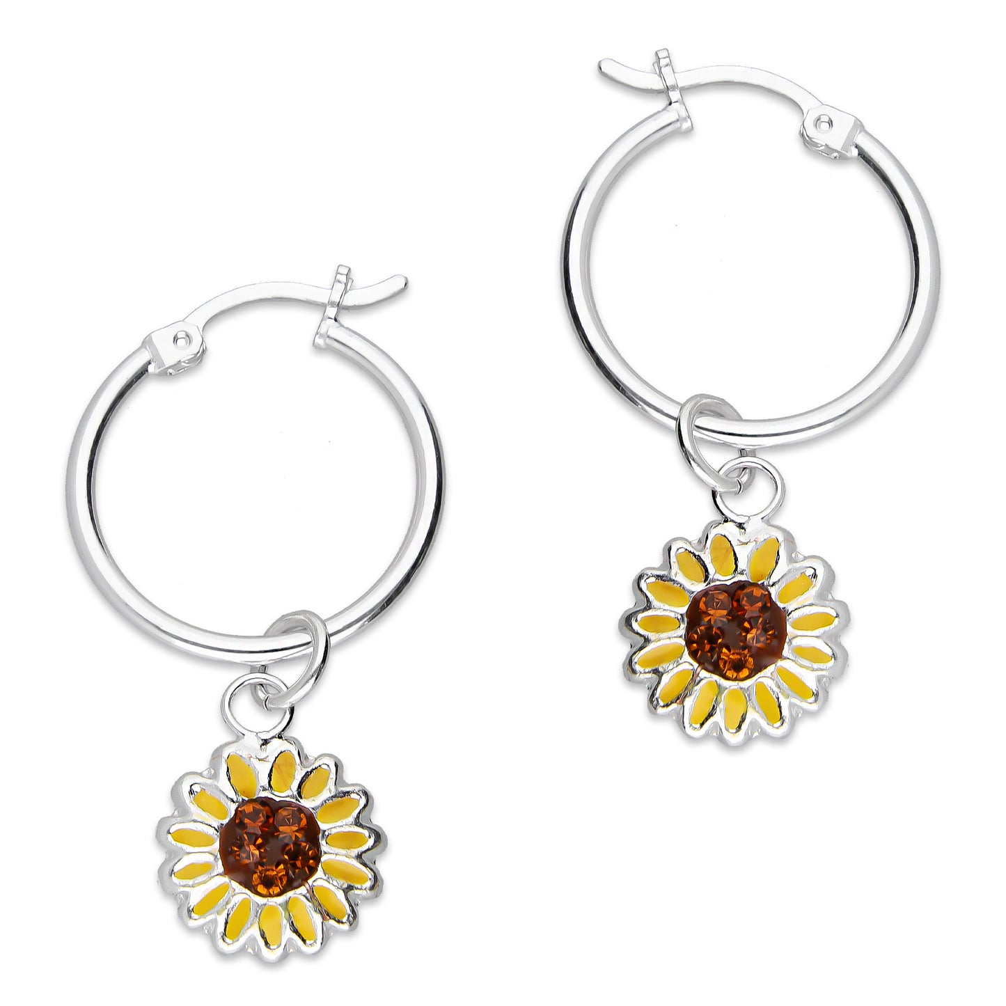 LPYAL006 Arracada Lisa con Colgante 19 mm Girasol Esmalte en Plata .925 5465110708