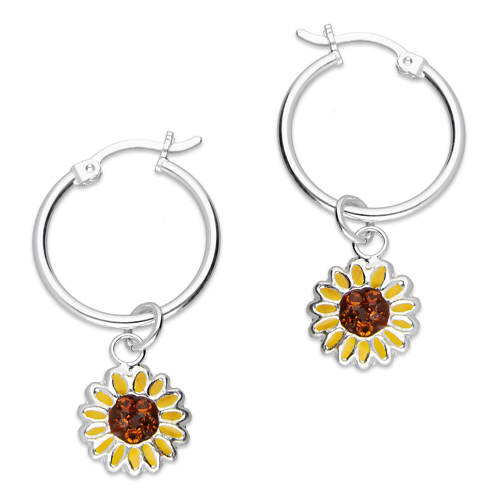 LPYAL006 Arracada Lisa con Colgante 19 mm Girasol Esmalte en Plata .925 5465110708
