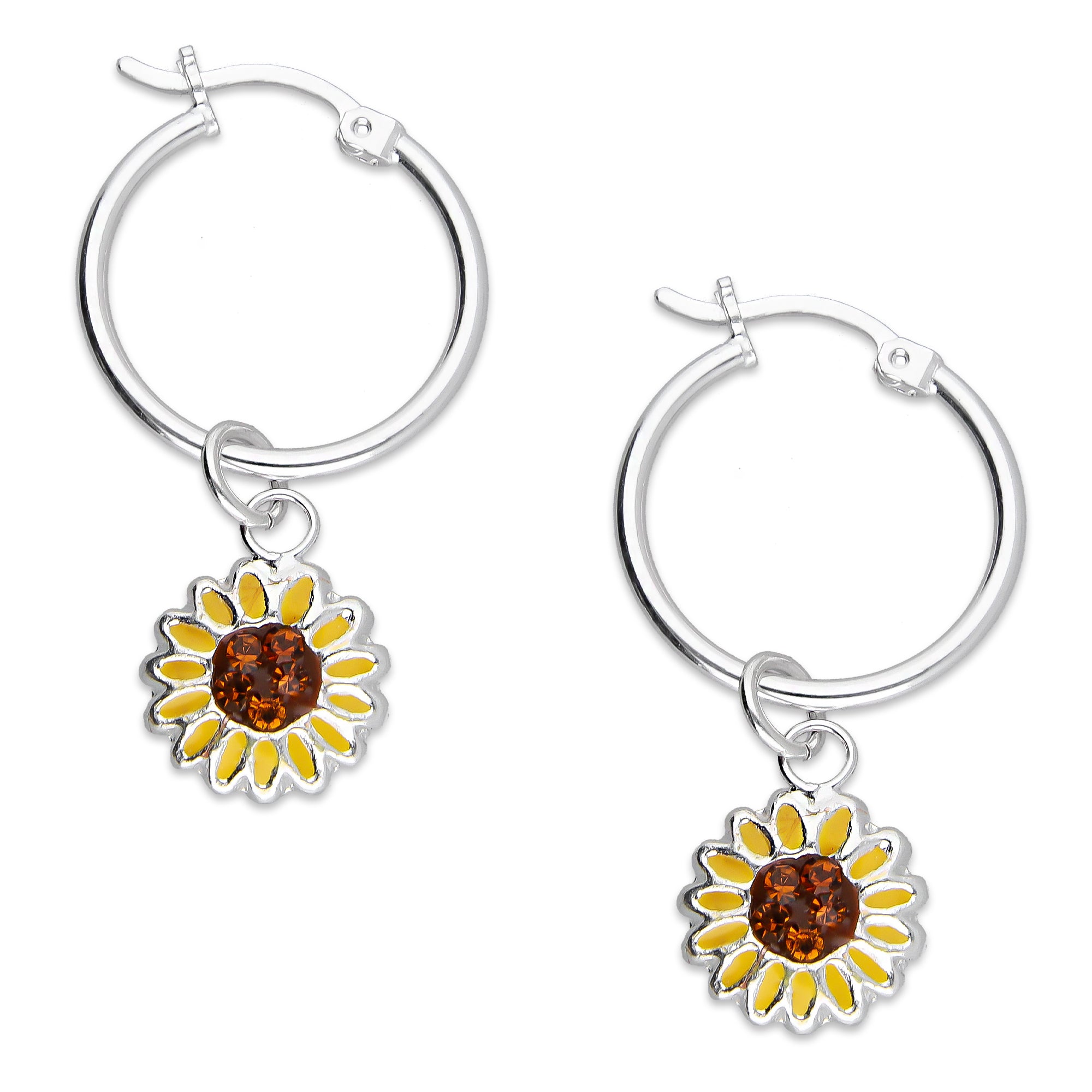 LPYAL006 Arracada Lisa con Colgante 19 mm Girasol Esmalte en Plata .925 5465110708