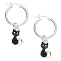 LPYAL007 Arracada Lisa con Colgante 19 mm Gatos Negros en Plata .925 5465198640