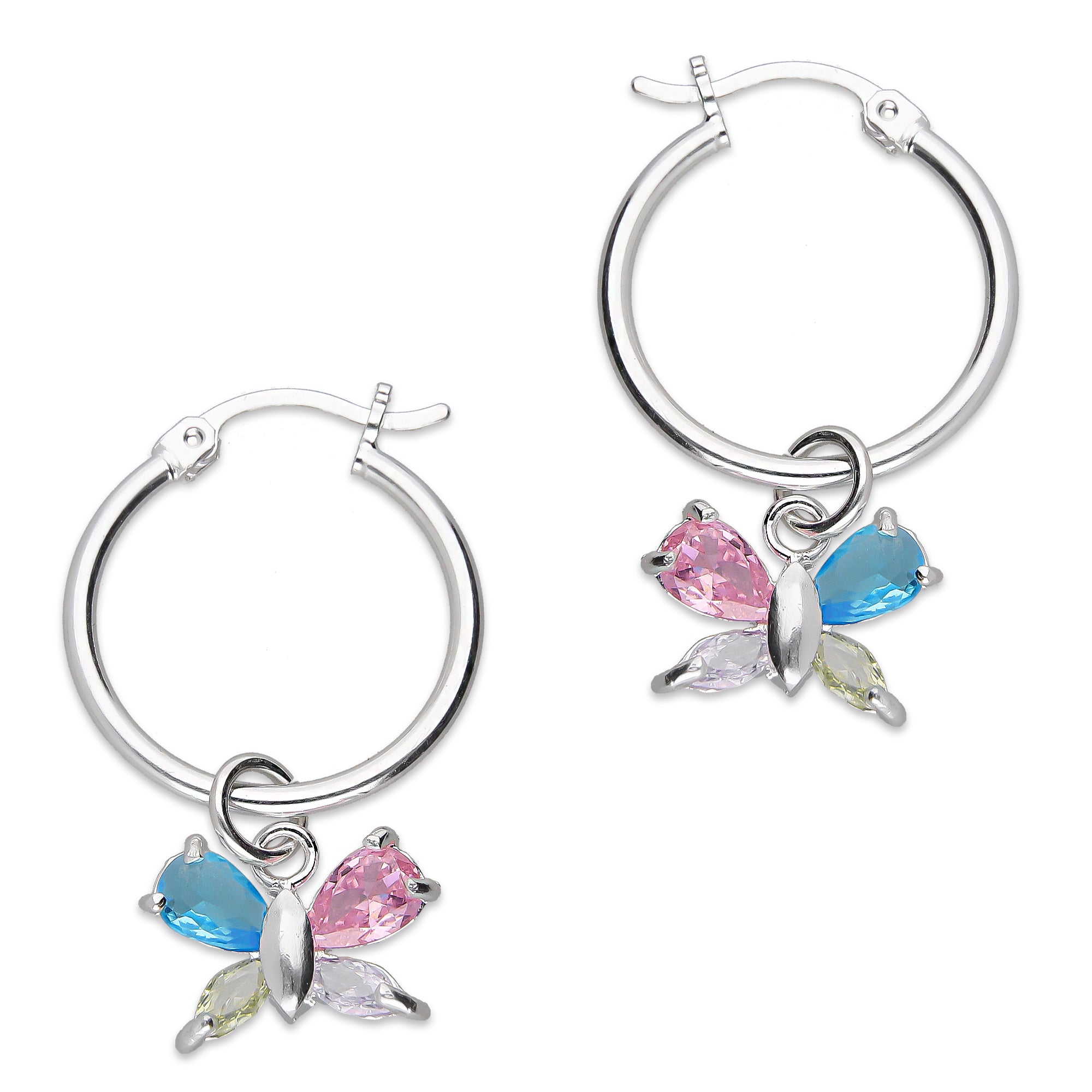 LPYAL008 Arracada Lisa con Colgante 19 mm Mariposa 4 P Multicolor en Plata .925 5465110722