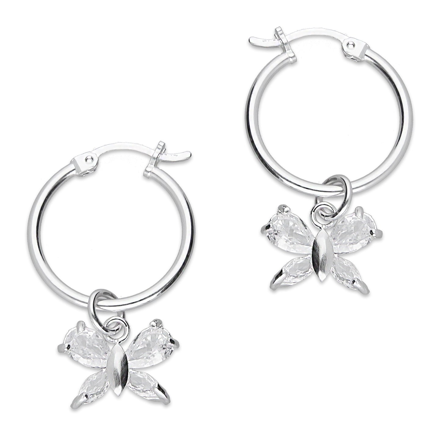 LPYAL009 Arracada Lisa con Colgante 19 mm Mariposa 4 P Blanca en Plata .925 5465072478
