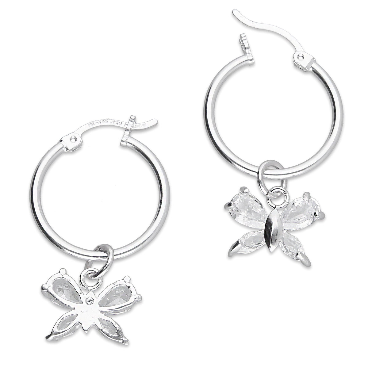 LPYAL009 Arracada Lisa con Colgante 19 mm Mariposa 4 P Blanca en Plata .925 5465072478