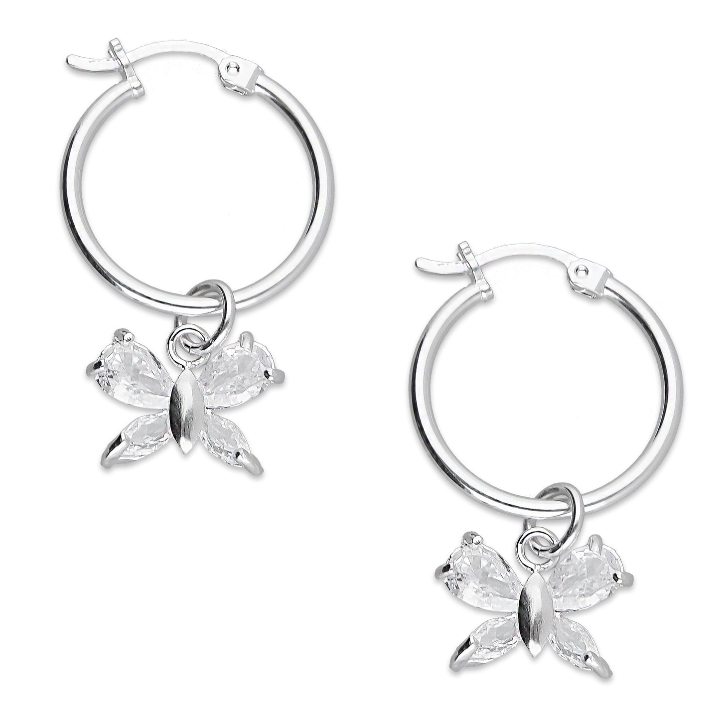 LPYAL009 Arracada Lisa con Colgante 19 mm Mariposa 4 P Blanca en Plata .925 5465072478