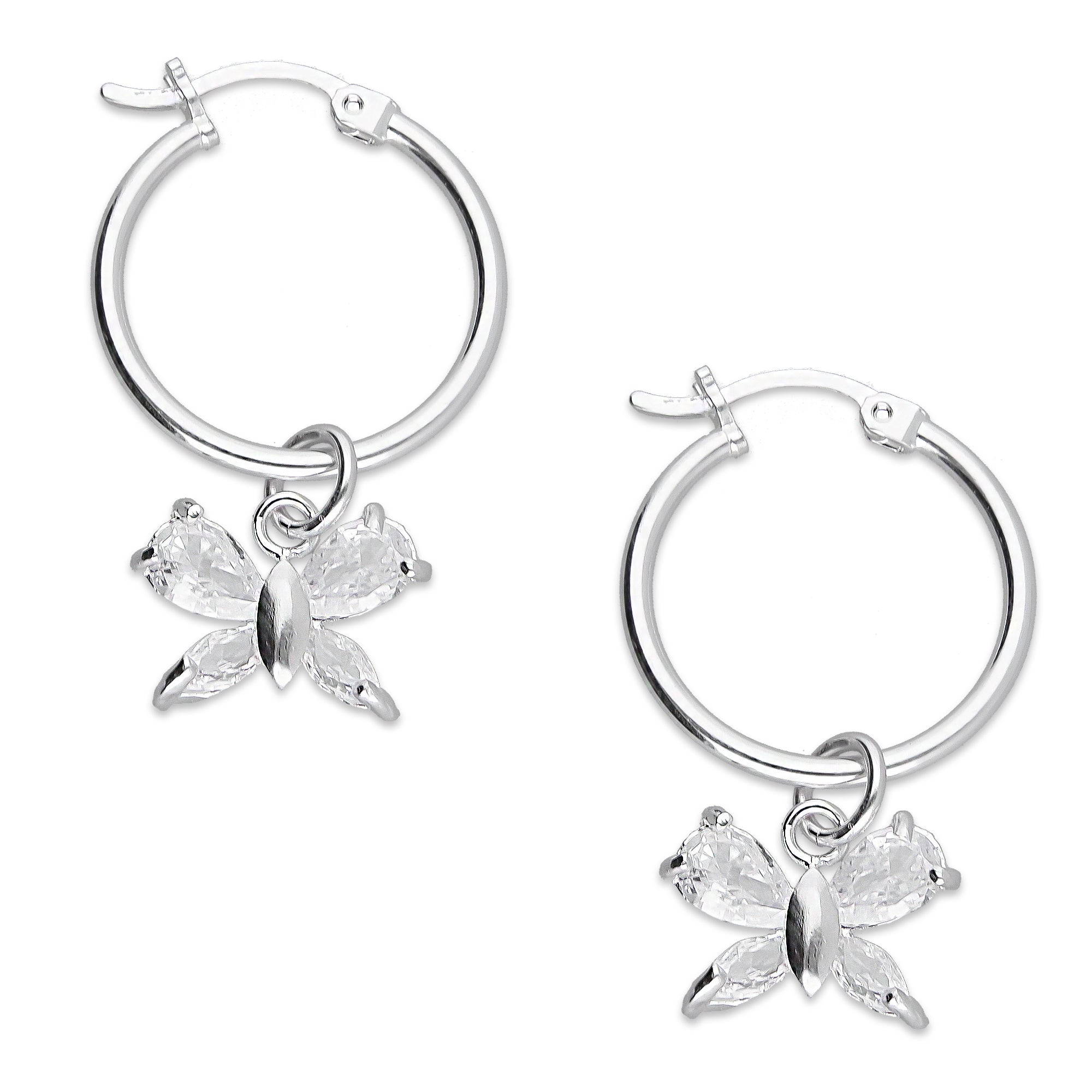 LPYAL009 Arracada Lisa con Colgante 19 mm Mariposa 4 P Blanca en Plata .925 5465072478