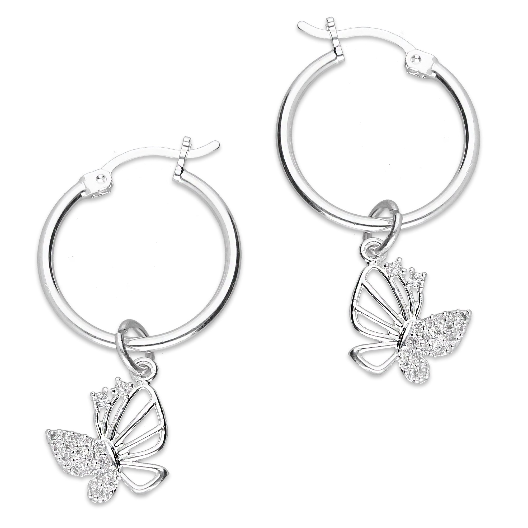LPYAL010 Arracada Lisa con Colgante 19 mm Mariposa Ala Calada en Plata .925 5465300208