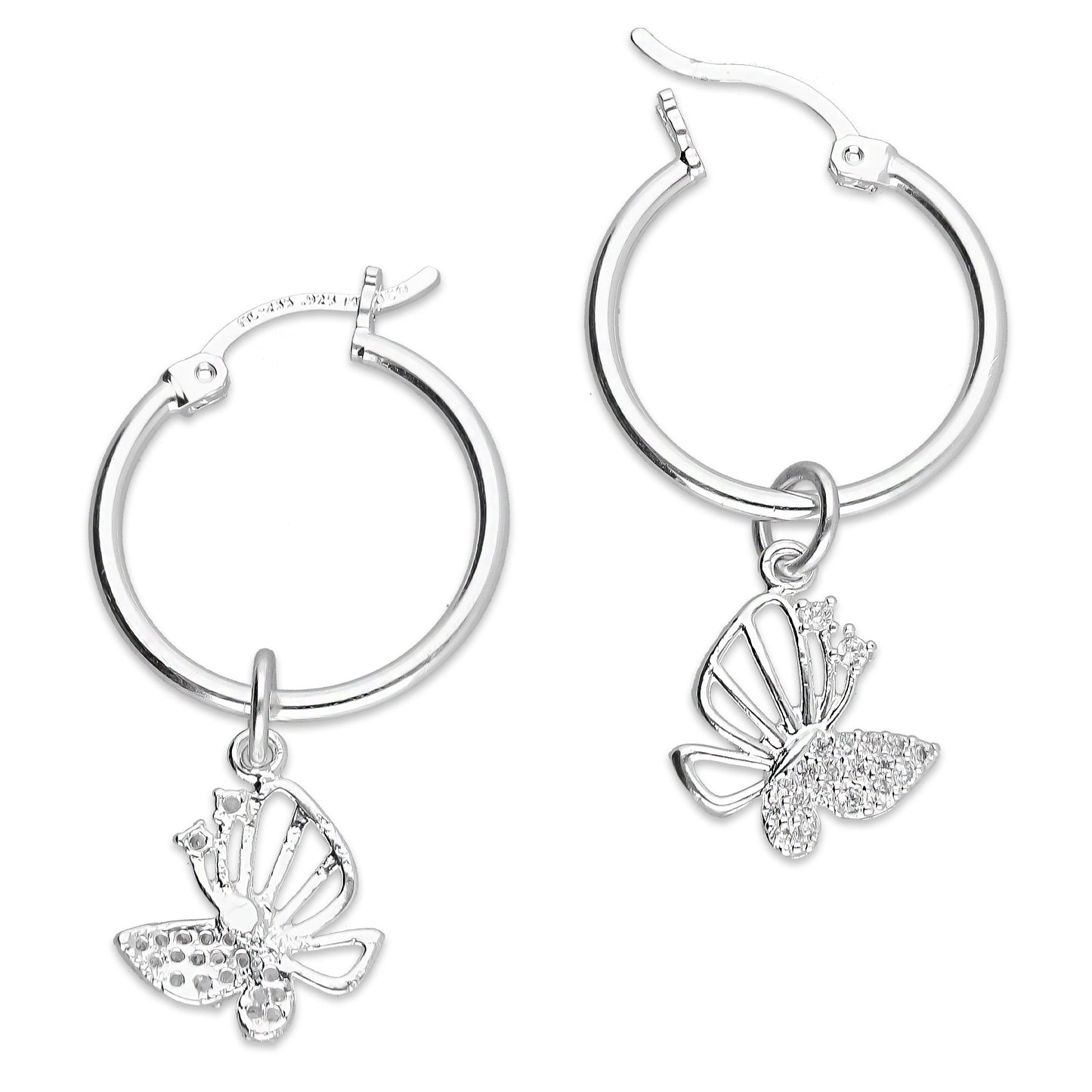 LPYAL010 Arracada Lisa con Colgante 19 mm Mariposa Ala Calada en Plata .925 5465300208
