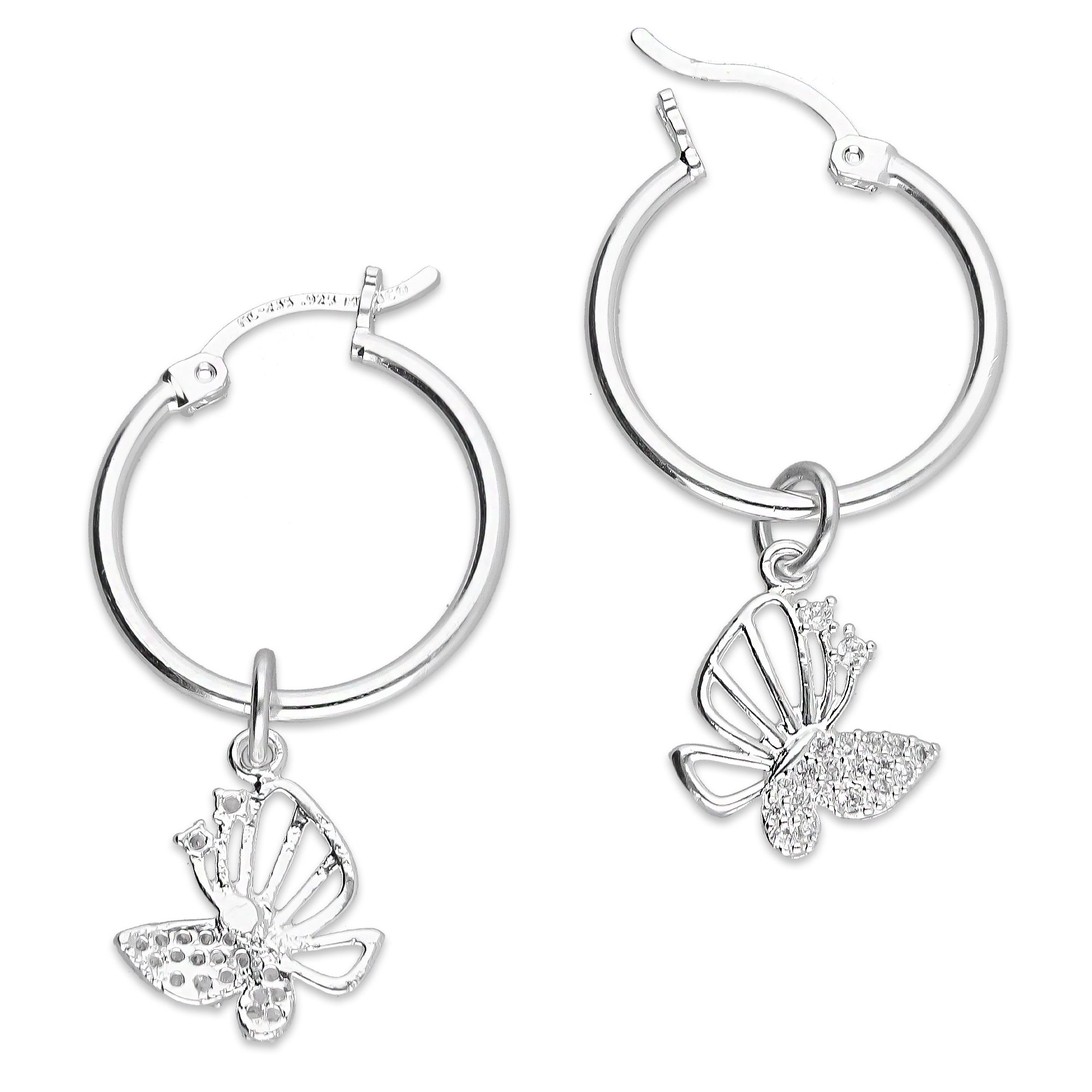 LPYAL010 Arracada Lisa con Colgante 19 mm Mariposa Ala Calada en Plata .925 5465300208