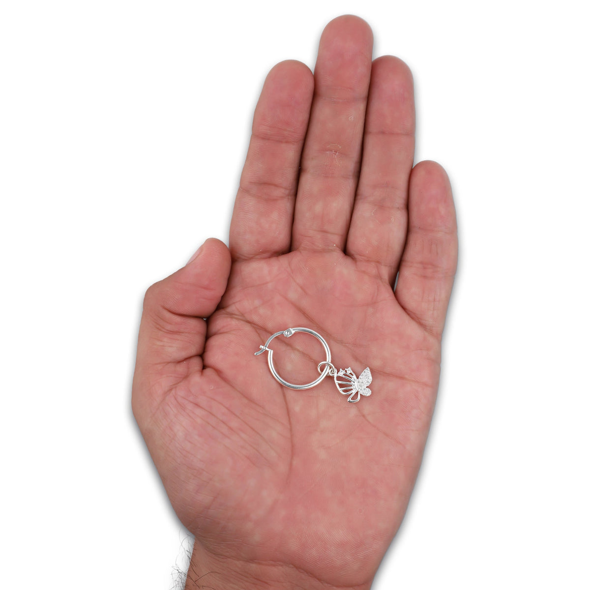 LPYAL010 Arracada Lisa con Colgante 19 mm Mariposa Ala Calada en Plata .925 5465300208