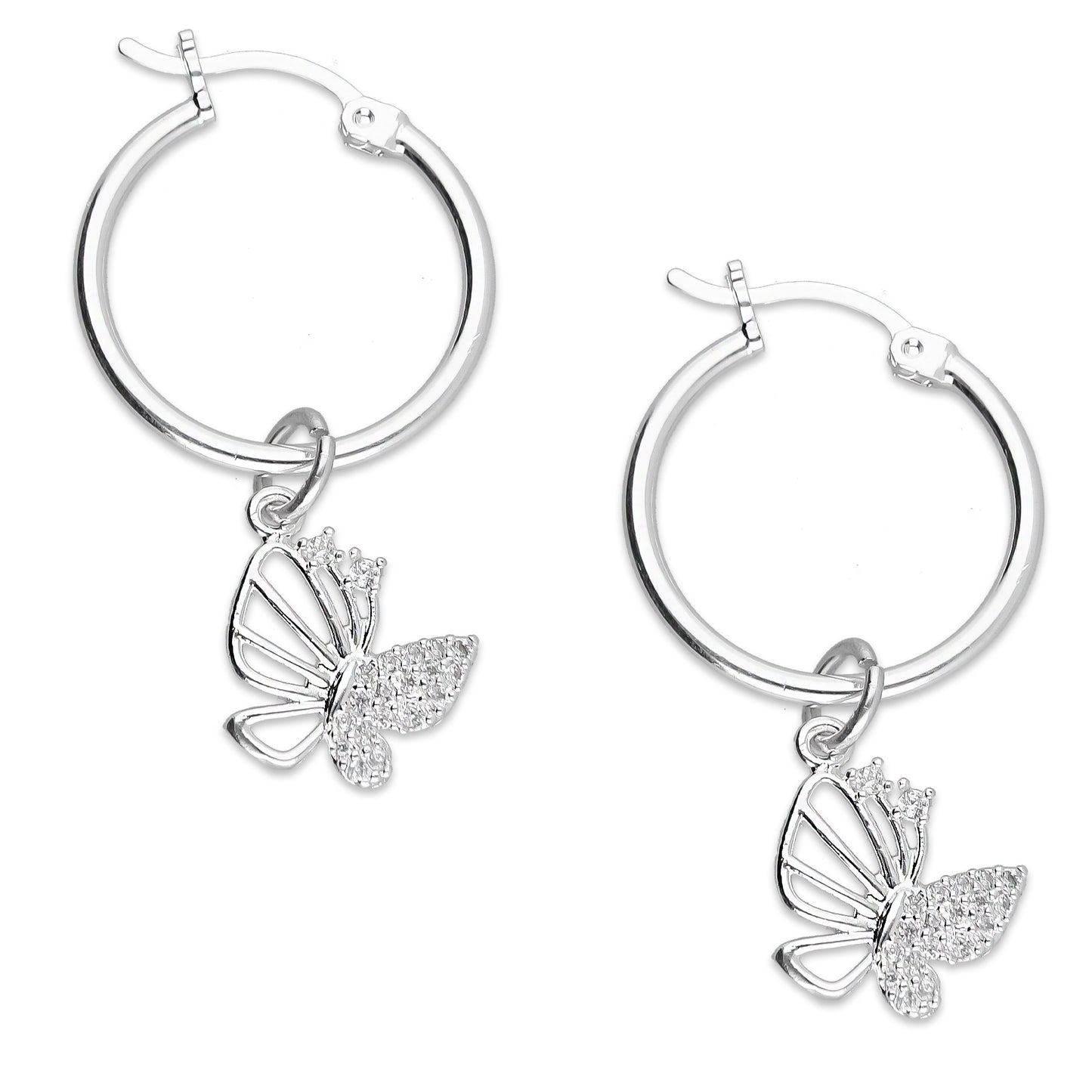 LPYAL010 Arracada Lisa con Colgante 19 mm Mariposa Ala Calada en Plata .925 5465300208