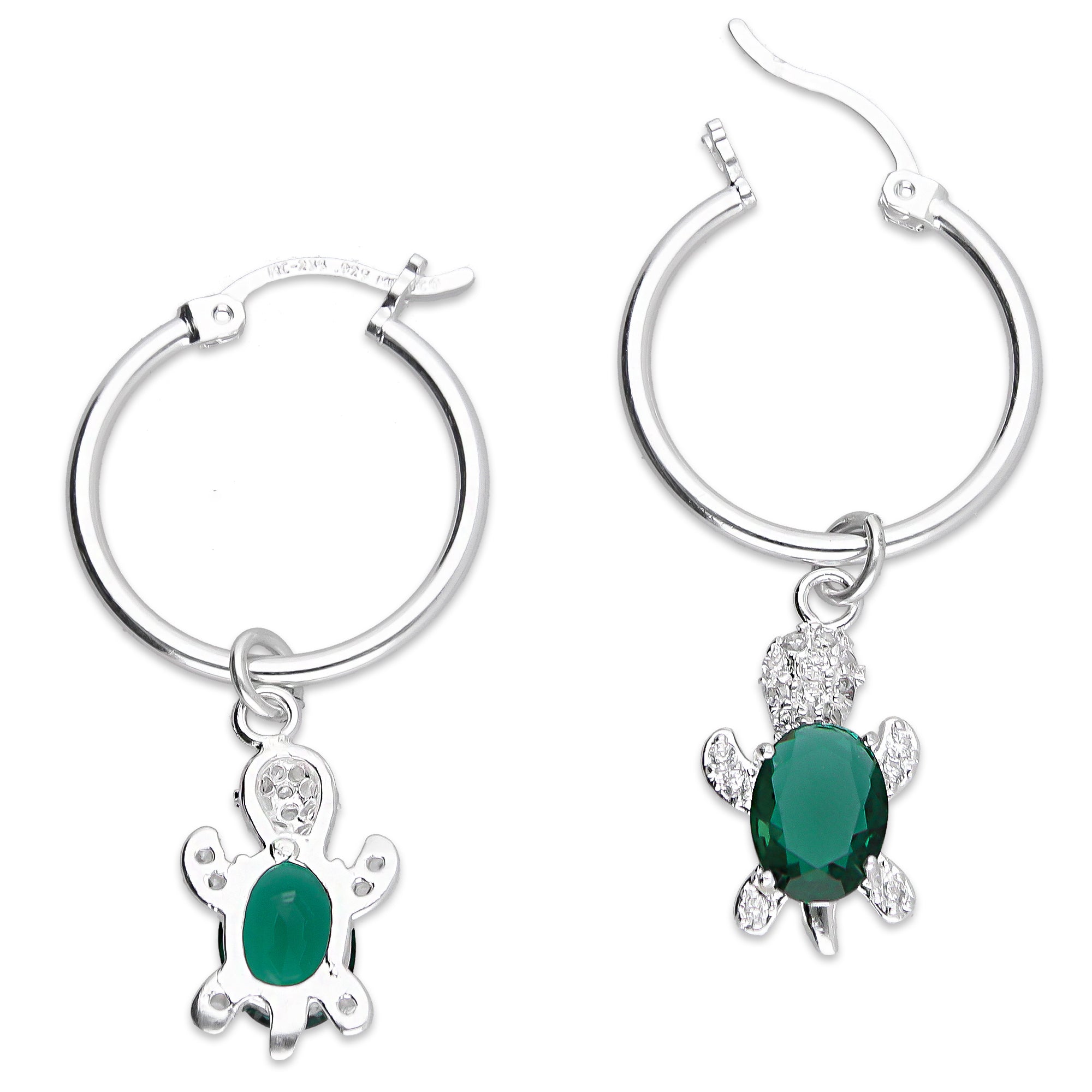 LPYAL011 Arracada Lisa con Colgante 19 mm Tortuga Verde en Plata .925 5465072480