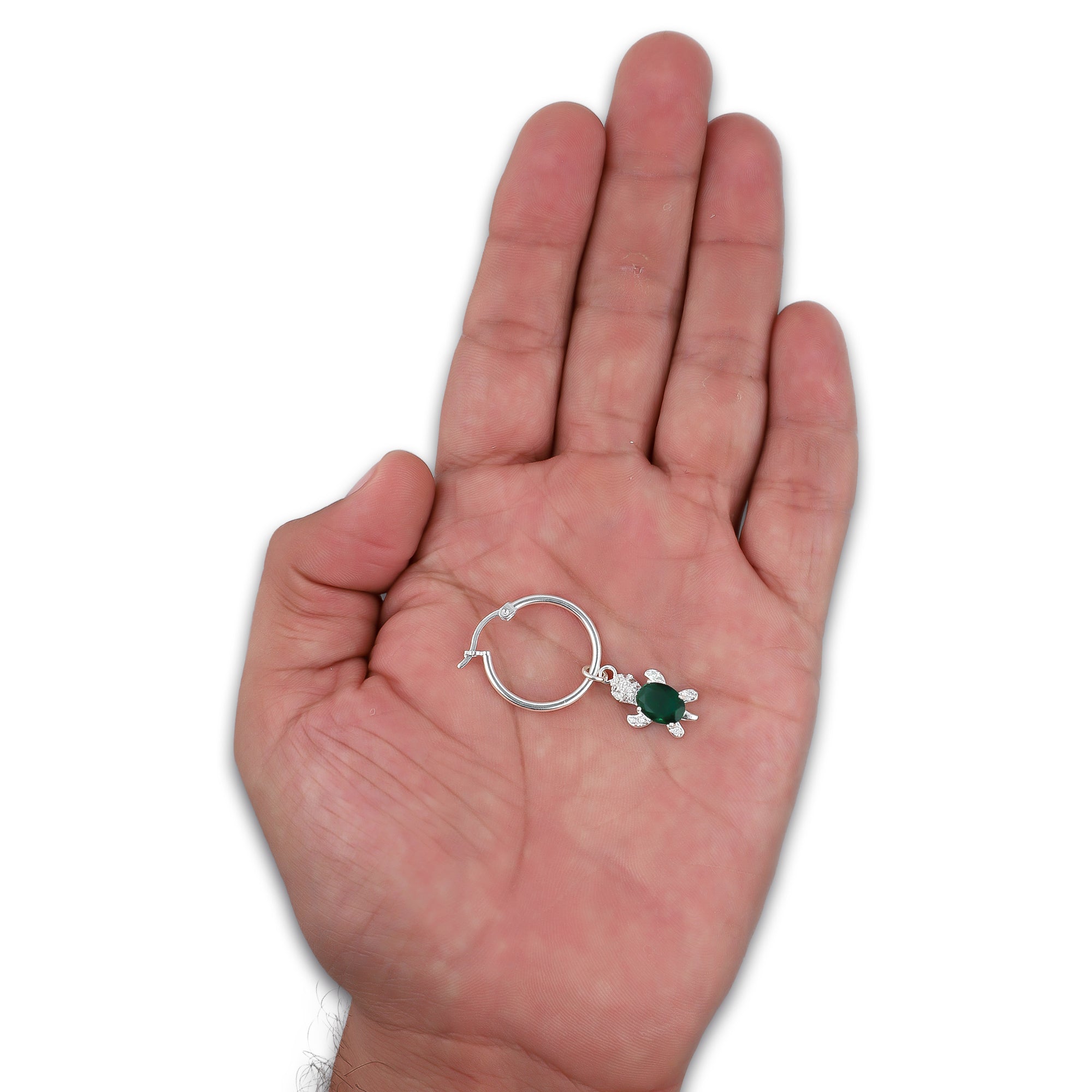 LPYAL011 Arracada Lisa con Colgante 19 mm Tortuga Verde en Plata .925 5465072480