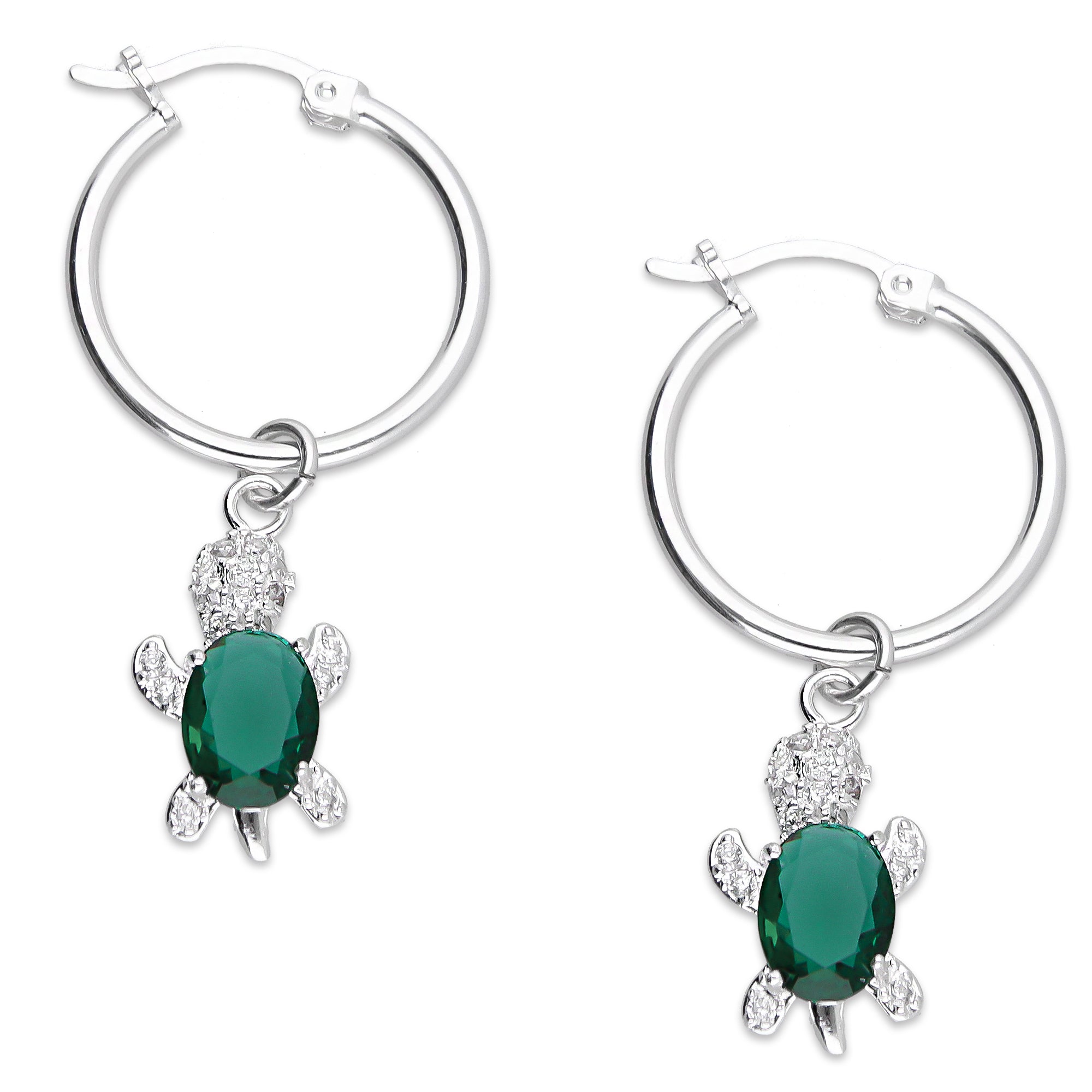 LPYAL011 Arracada Lisa con Colgante 19 mm Tortuga Verde en Plata .925 5465072480