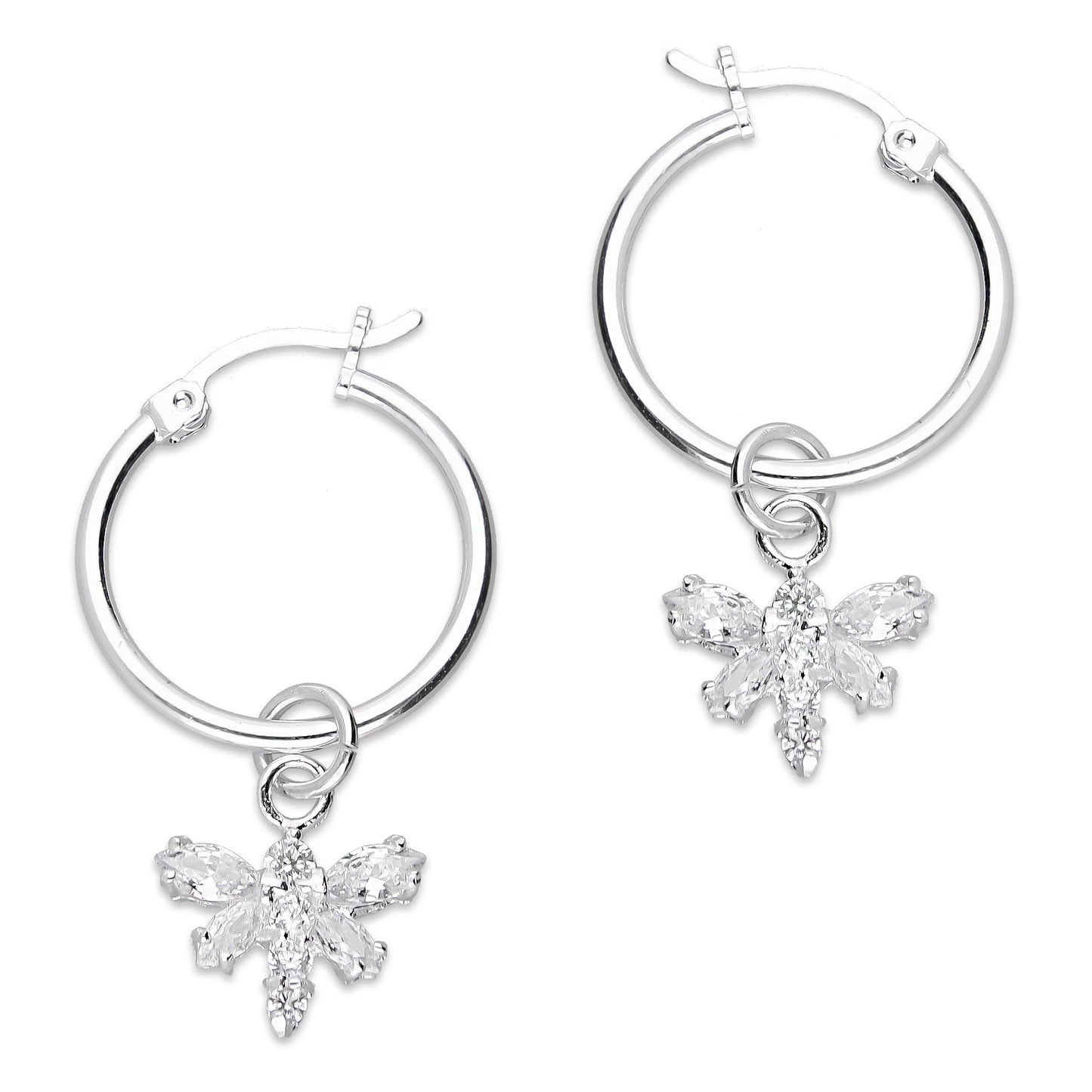 LPYAL013 Arracada Lisa con Colgante 19 mm Libélula Blanca en Plata .925 5465072482