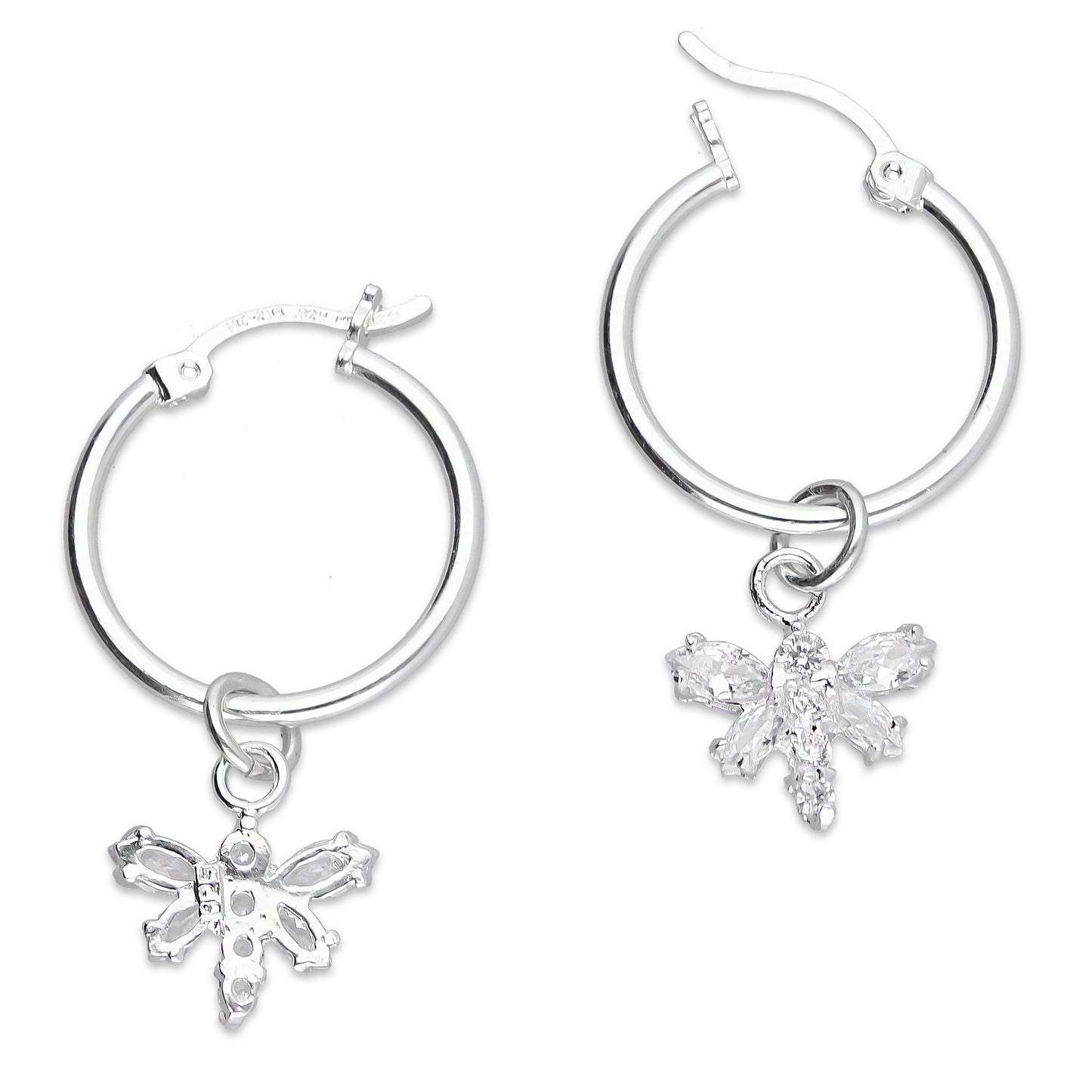 LPYAL013 Arracada Lisa con Colgante 19 mm Libélula Blanca en Plata .925 5465072482